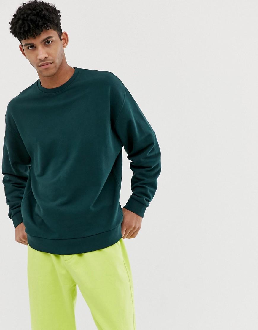 ASOS Cotton Oversized Sweatshirt In Dark Green for Men - Lyst