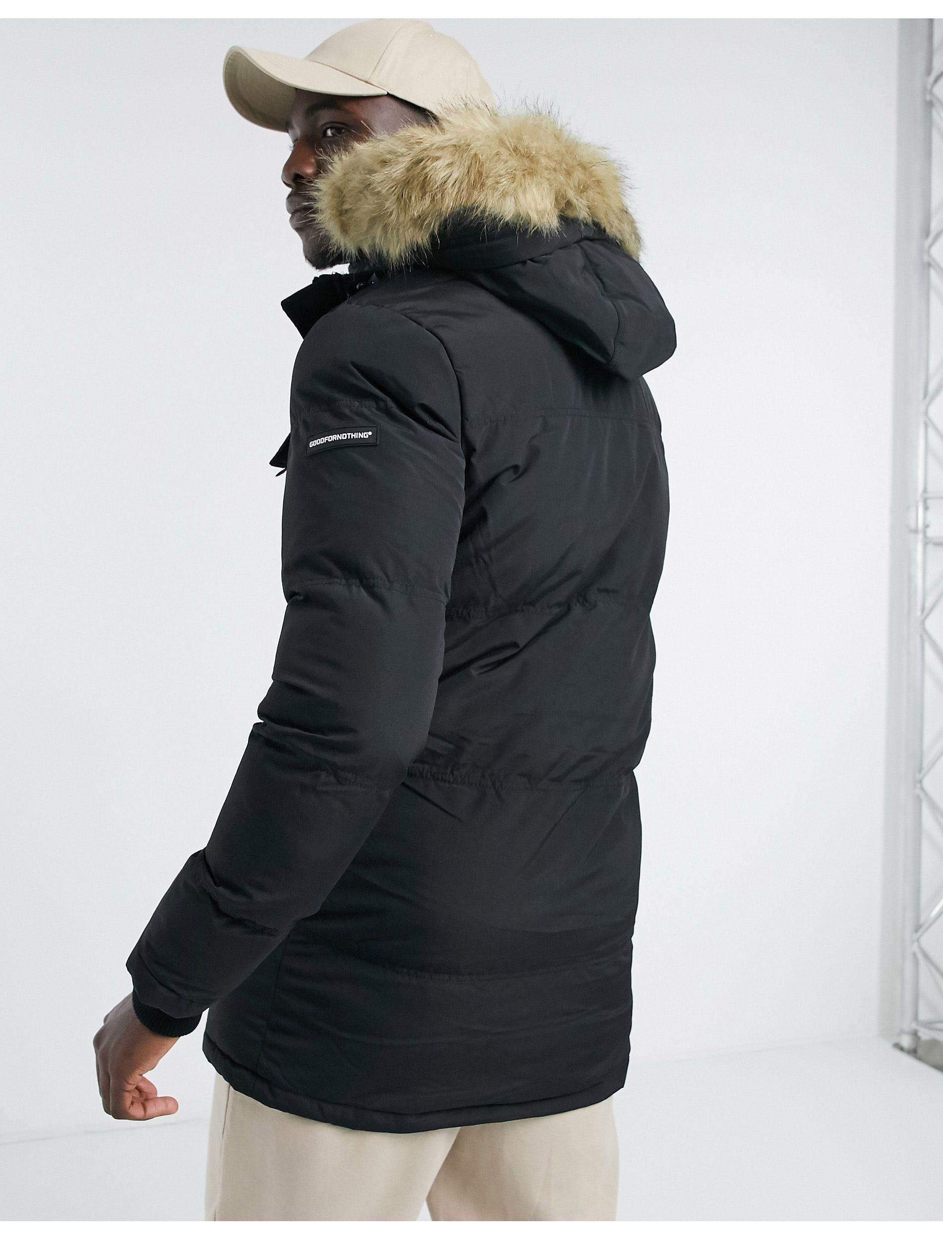 Good For Nothing Double Layer Parka With Faux Fur Hood in Black for Men -  Lyst