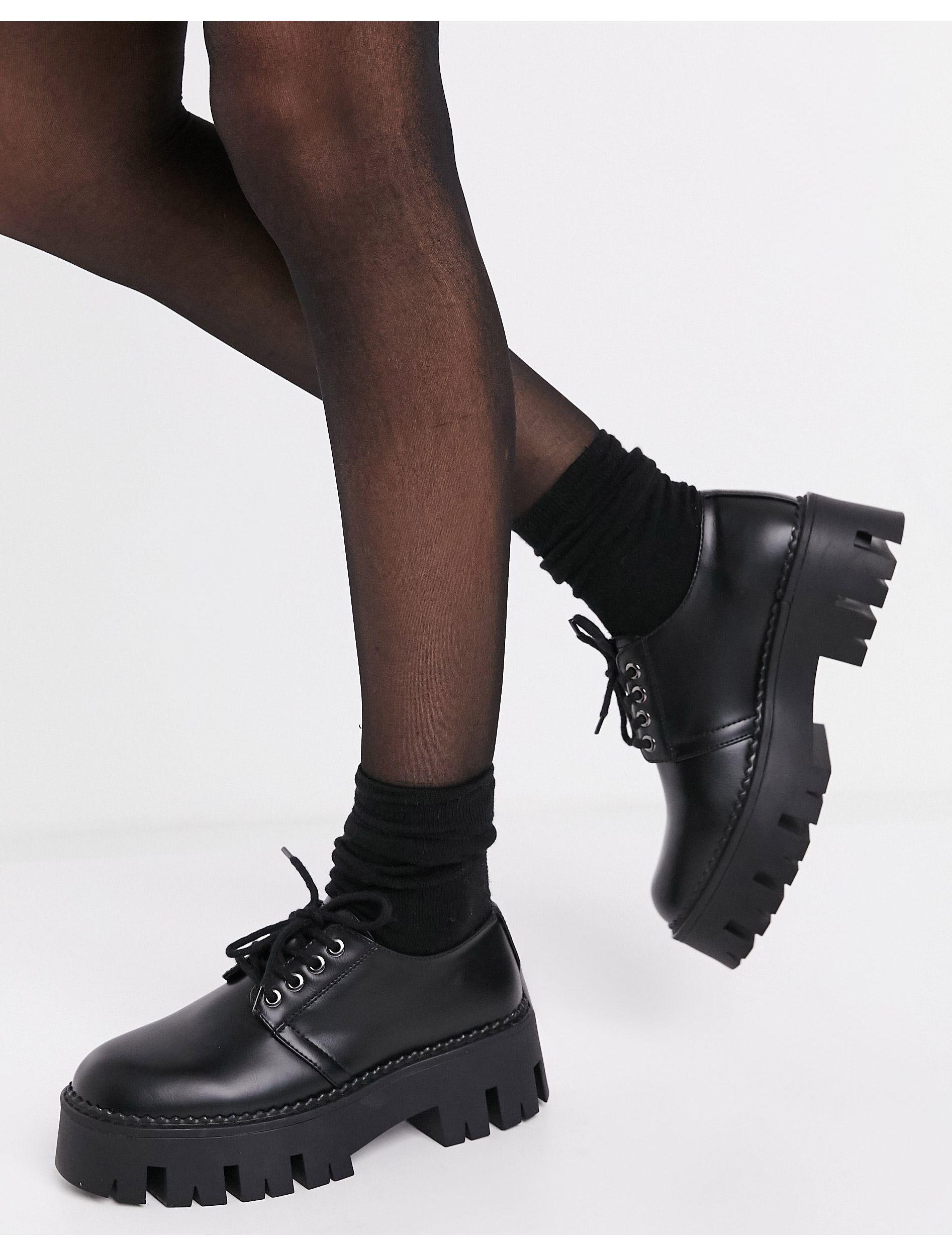Bershka Brogue With Chunky Cleated Sole in Black | Lyst