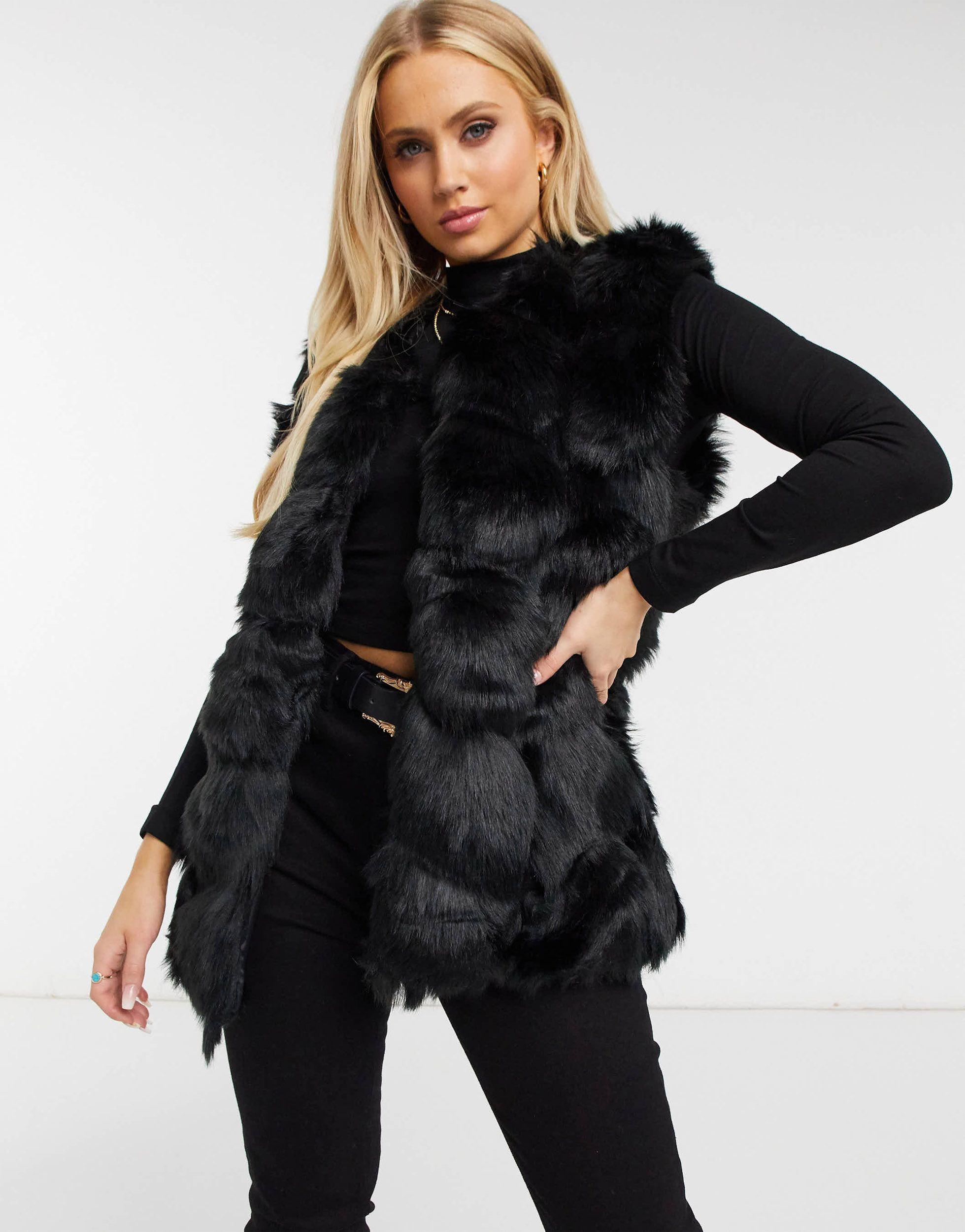 black faux fur bubble gilet