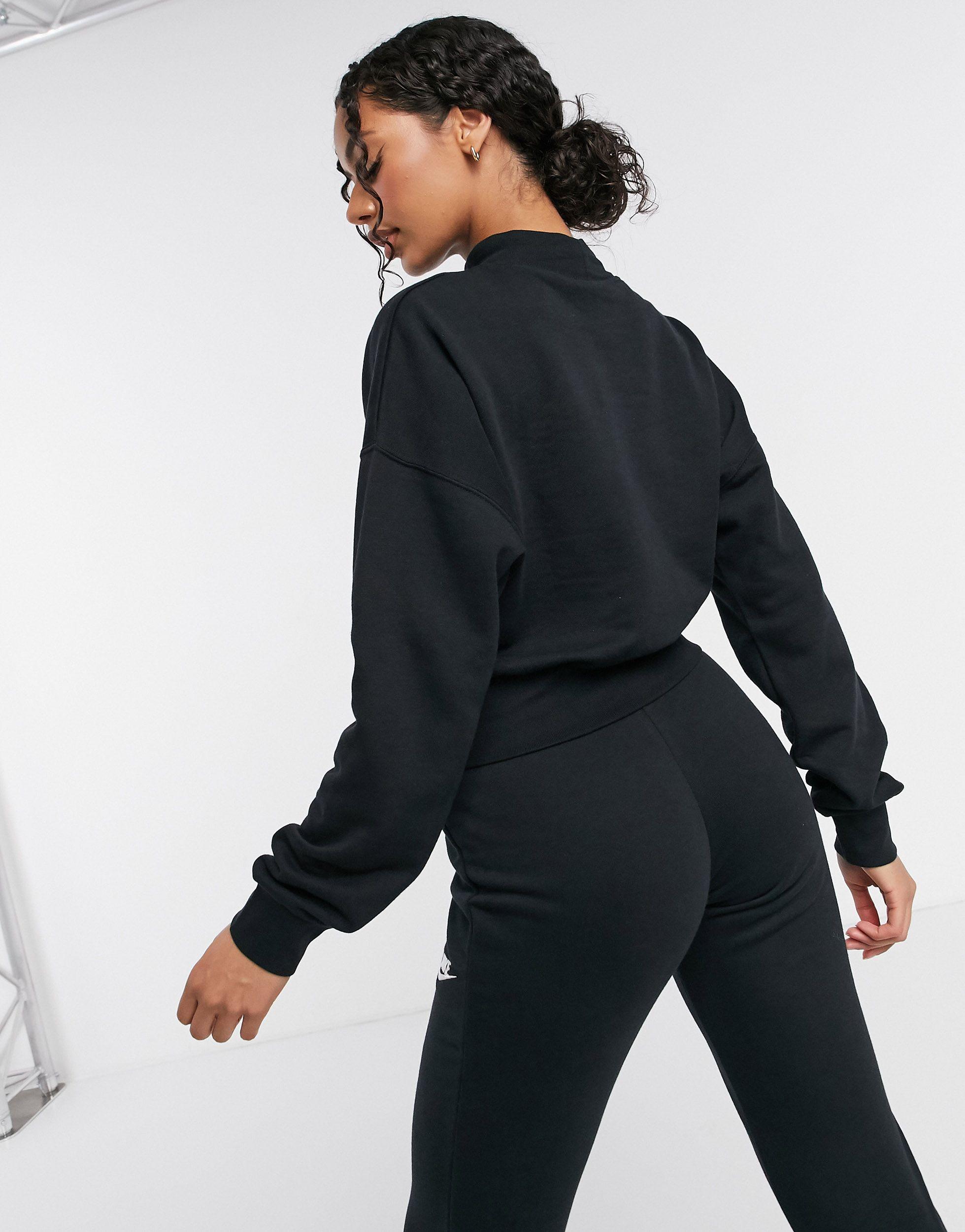 Nike Essentials Cropped Mock Neck Sweatshirt in Black | Lyst