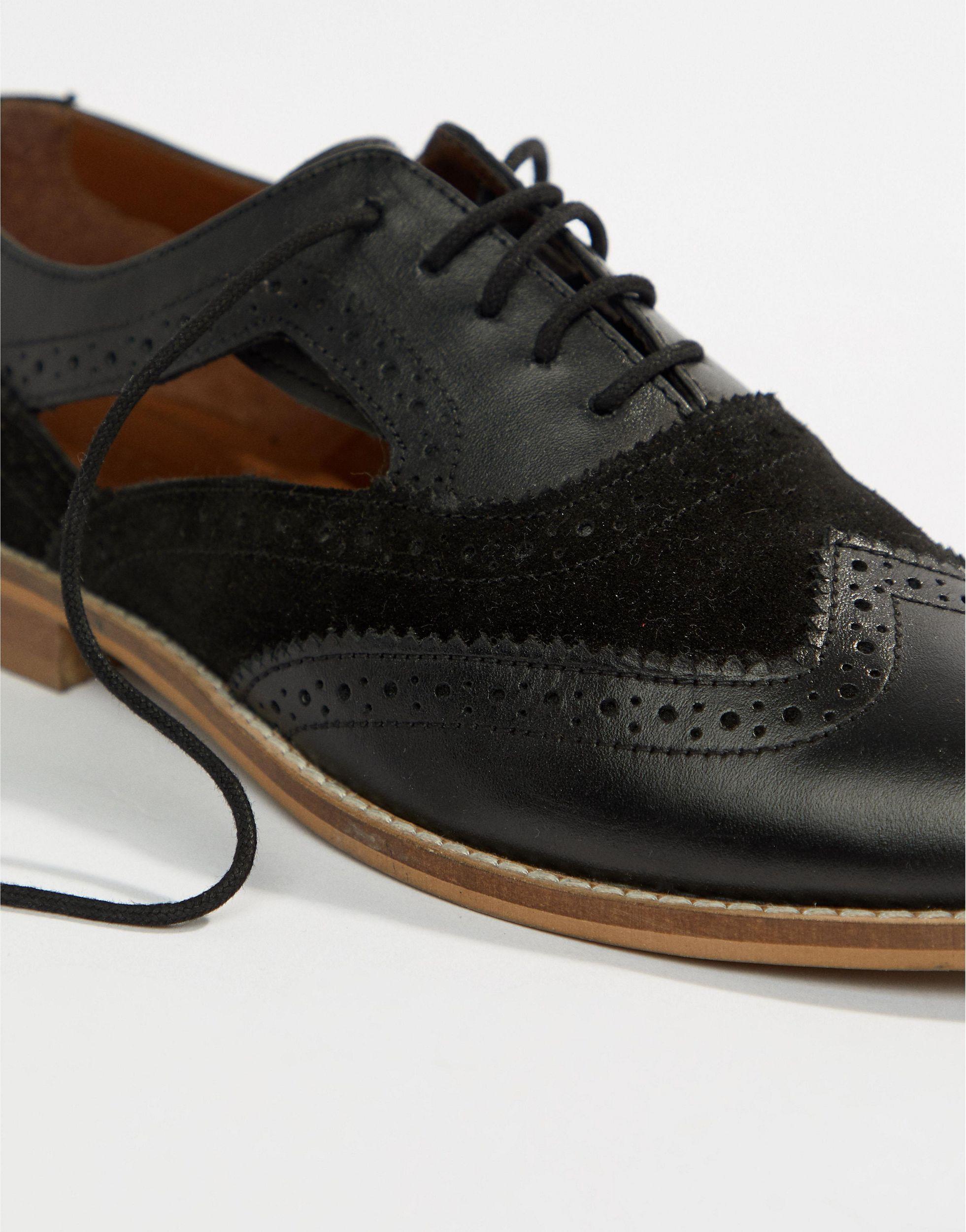 ASOS Milton Leather Flat Cut Out Brogue in Black - Lyst