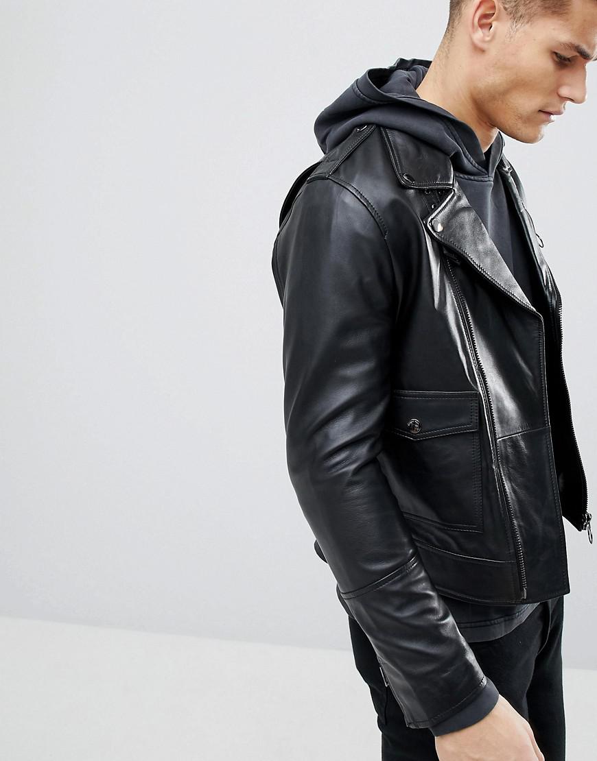 Mango Man Leather Biker Jacket In Black for Men - Lyst