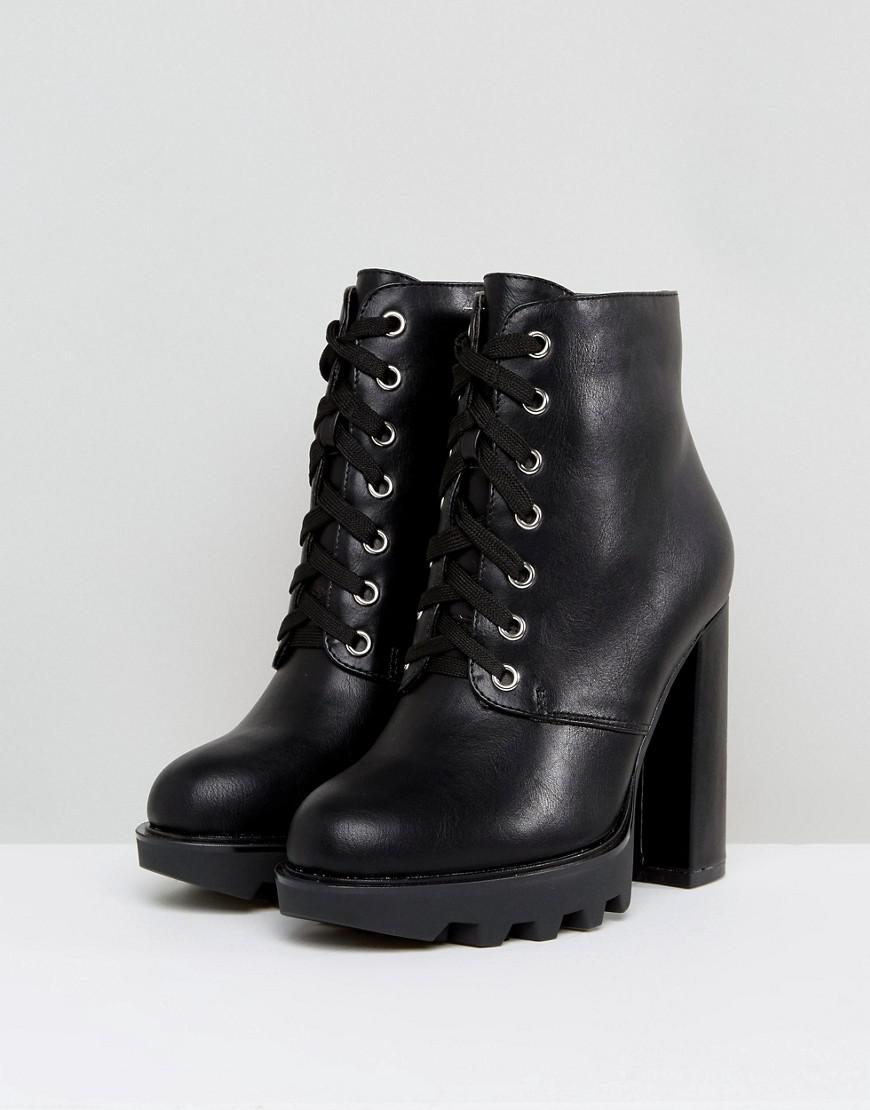 truffle collection chunky lace up boots in black