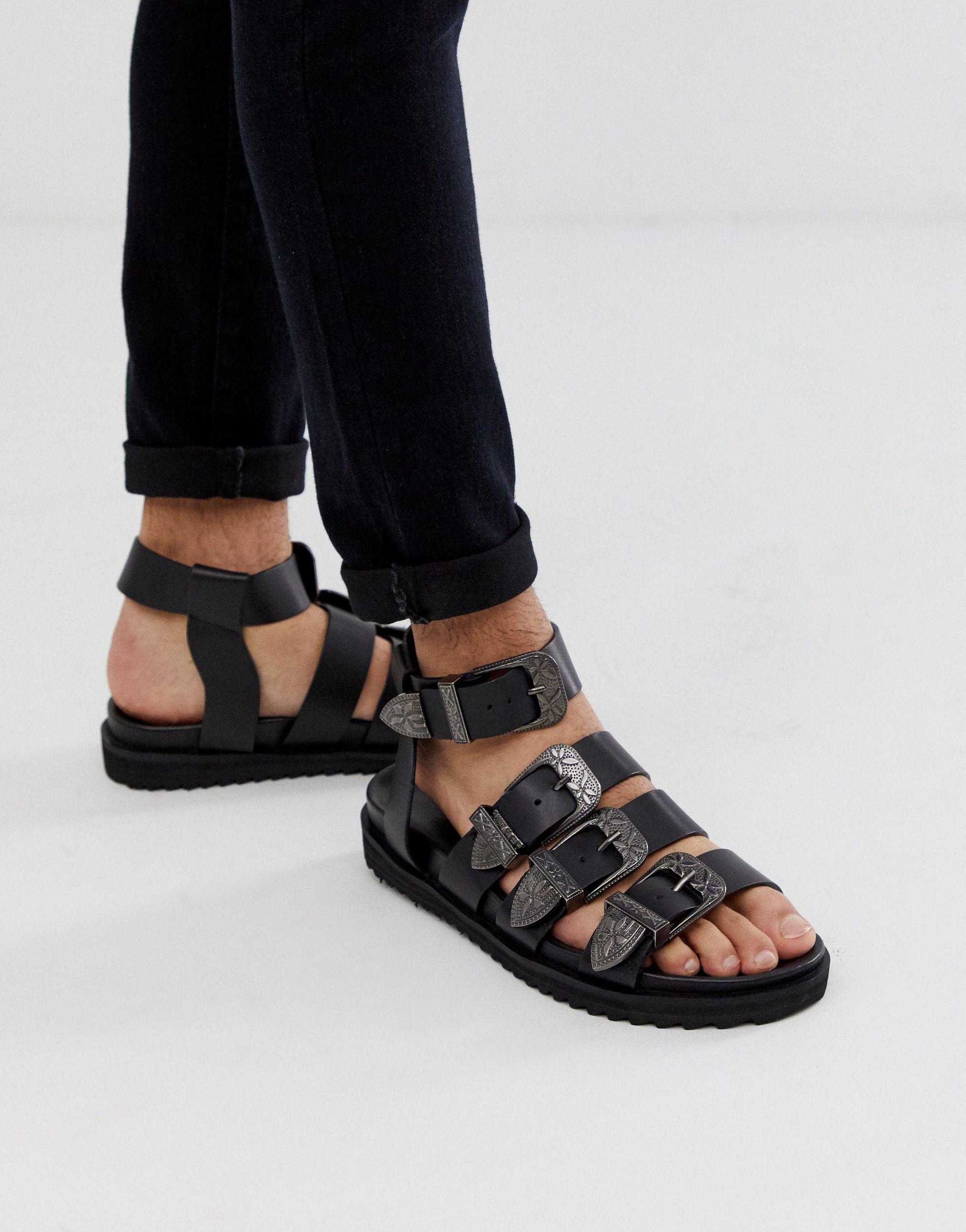 ASOS Leather Gladiator Sandals in Black for Men - Lyst