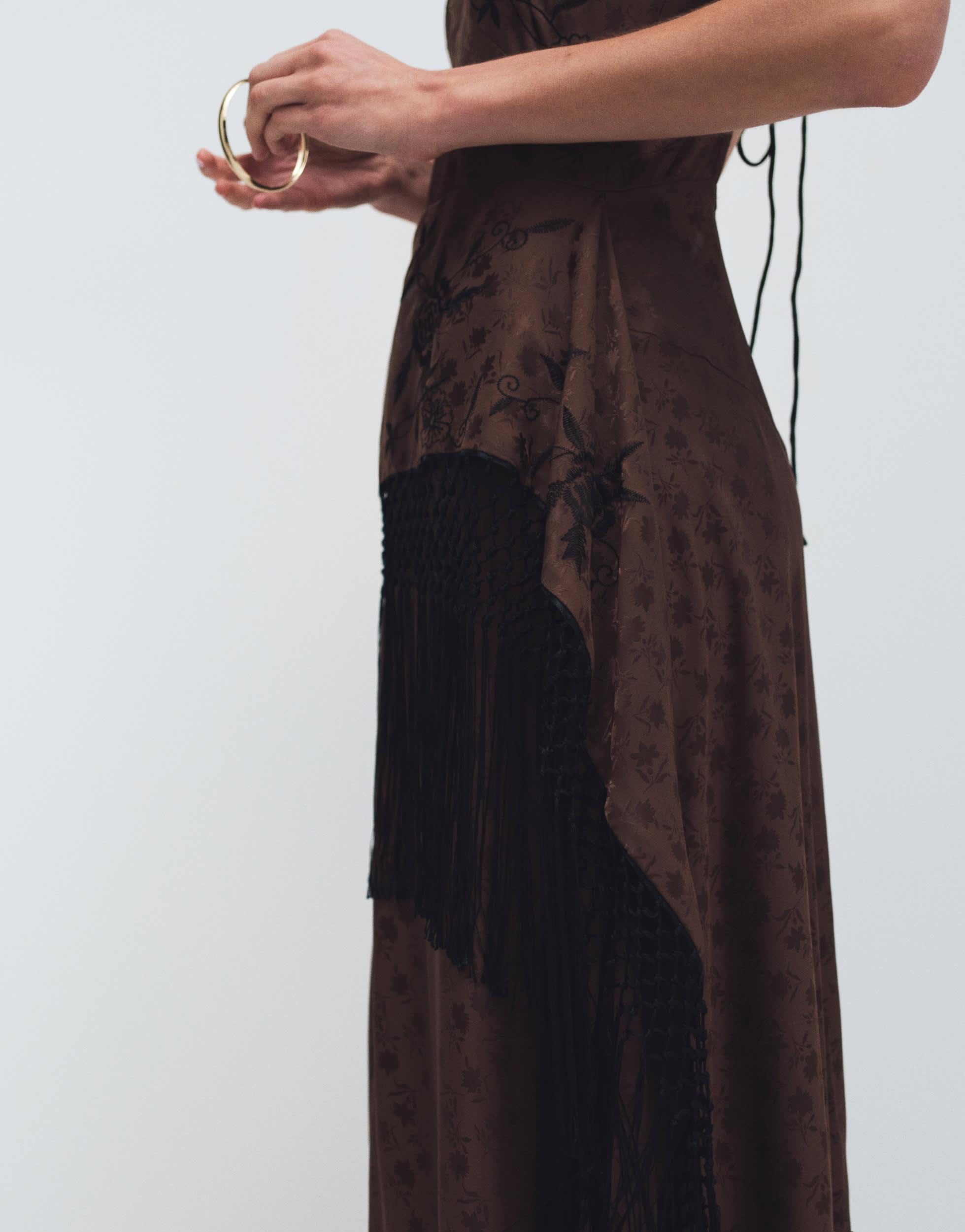 topshop brown satin dress Topshop - Satin Asymmetric Lace Trim Midi Dress - Women - Polyester - 10 US