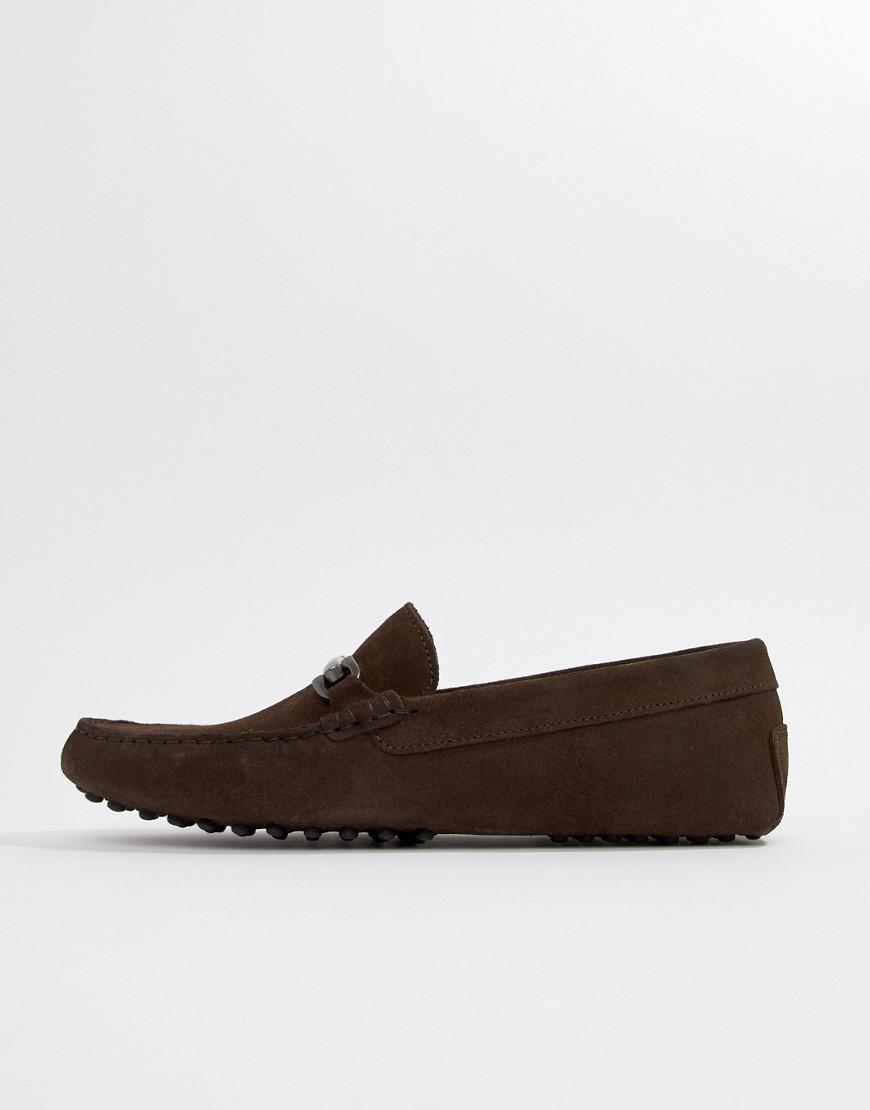 Wide Fit Driving Shoes In Brown Suede 