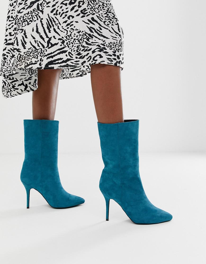 PrettyLittleThing Faux Suede High Heeled Ankle Boot In Teal in Blue | Lyst