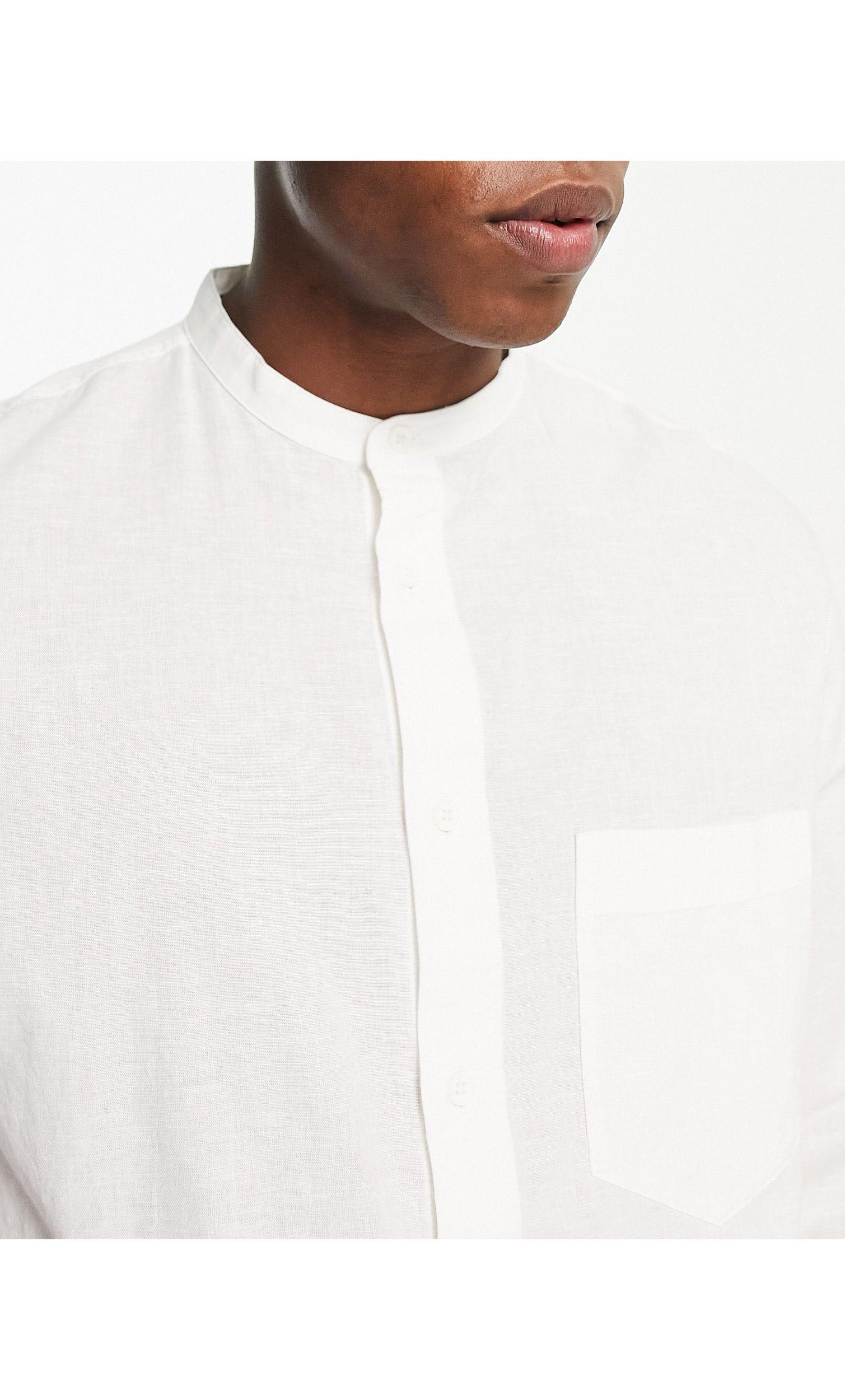 Bershka Grandad Shirt With Linen in White for Men | Lyst