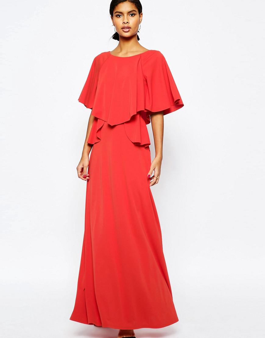 Lyst - Asos Full Soft Ruffle Maxi Dress in Orange