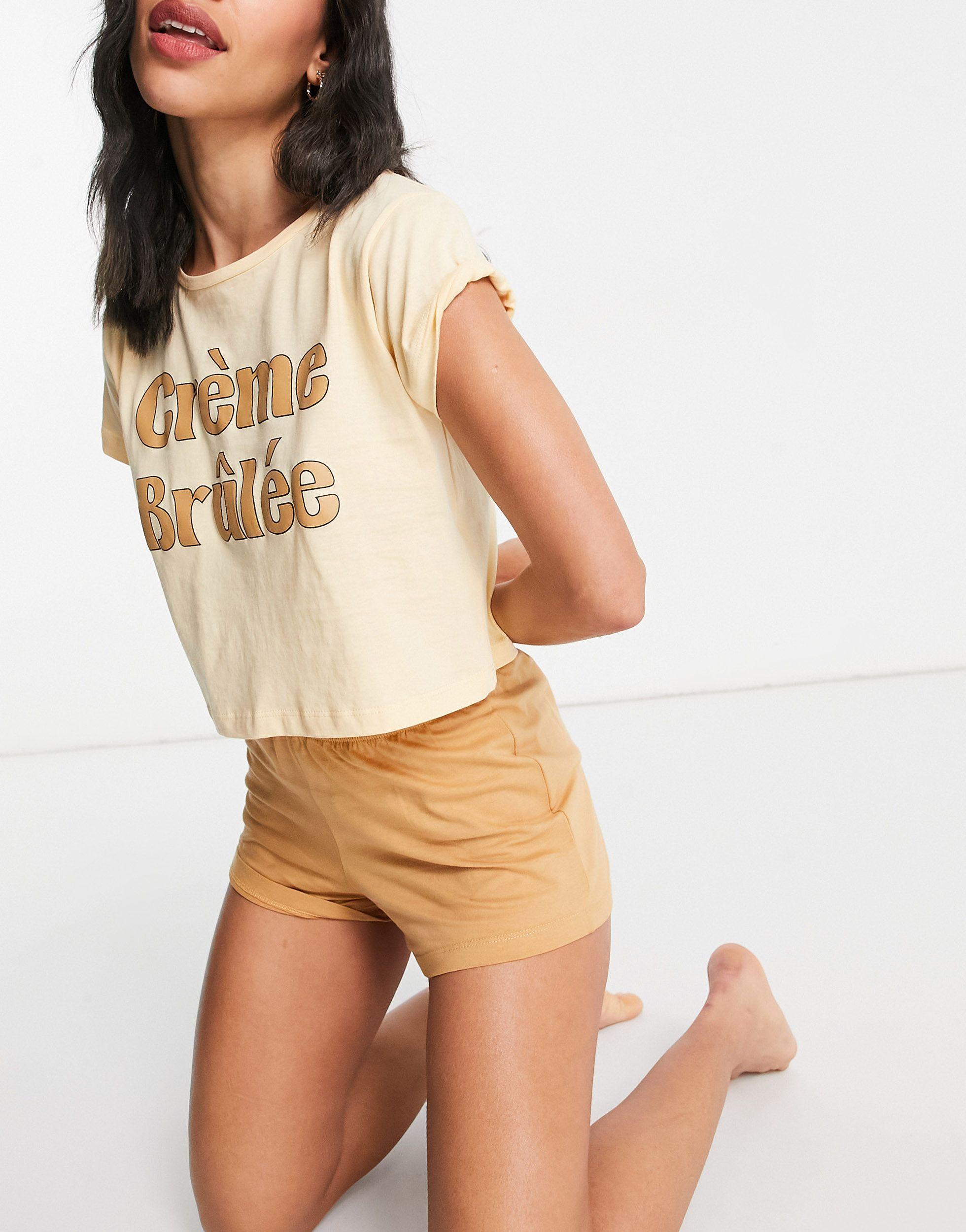 Brave Soul Crème Brulee Cropped Tshirt And Shorts Pjyama Set - Lyst