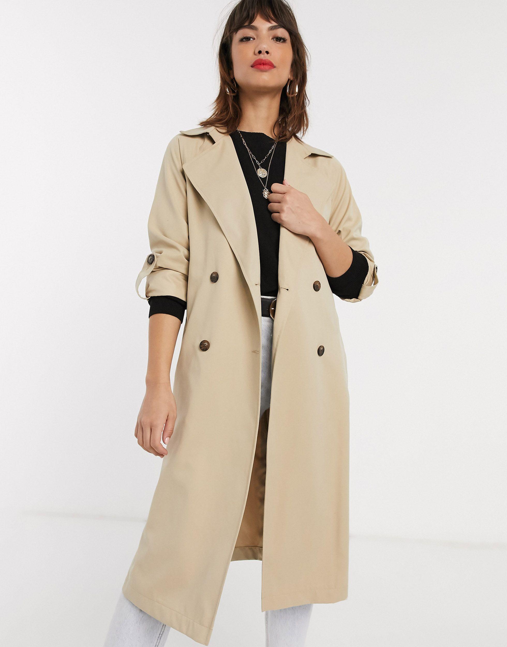 Natural Womens Clothing Coats Raincoats and trench coats Stradivarius Synthetic Tradivariu Ong Fowing Trench Coat Tone in Stone 