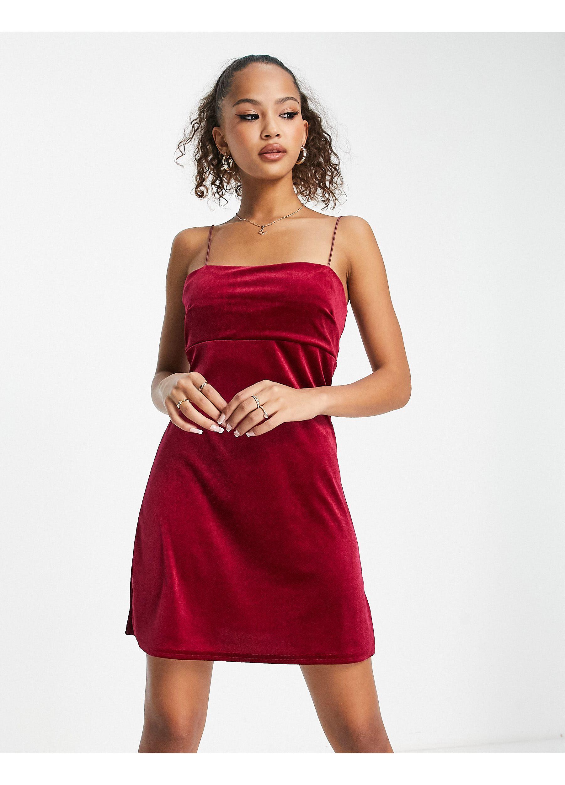 New Look 90s Velvet A-line Dress in Red | Lyst