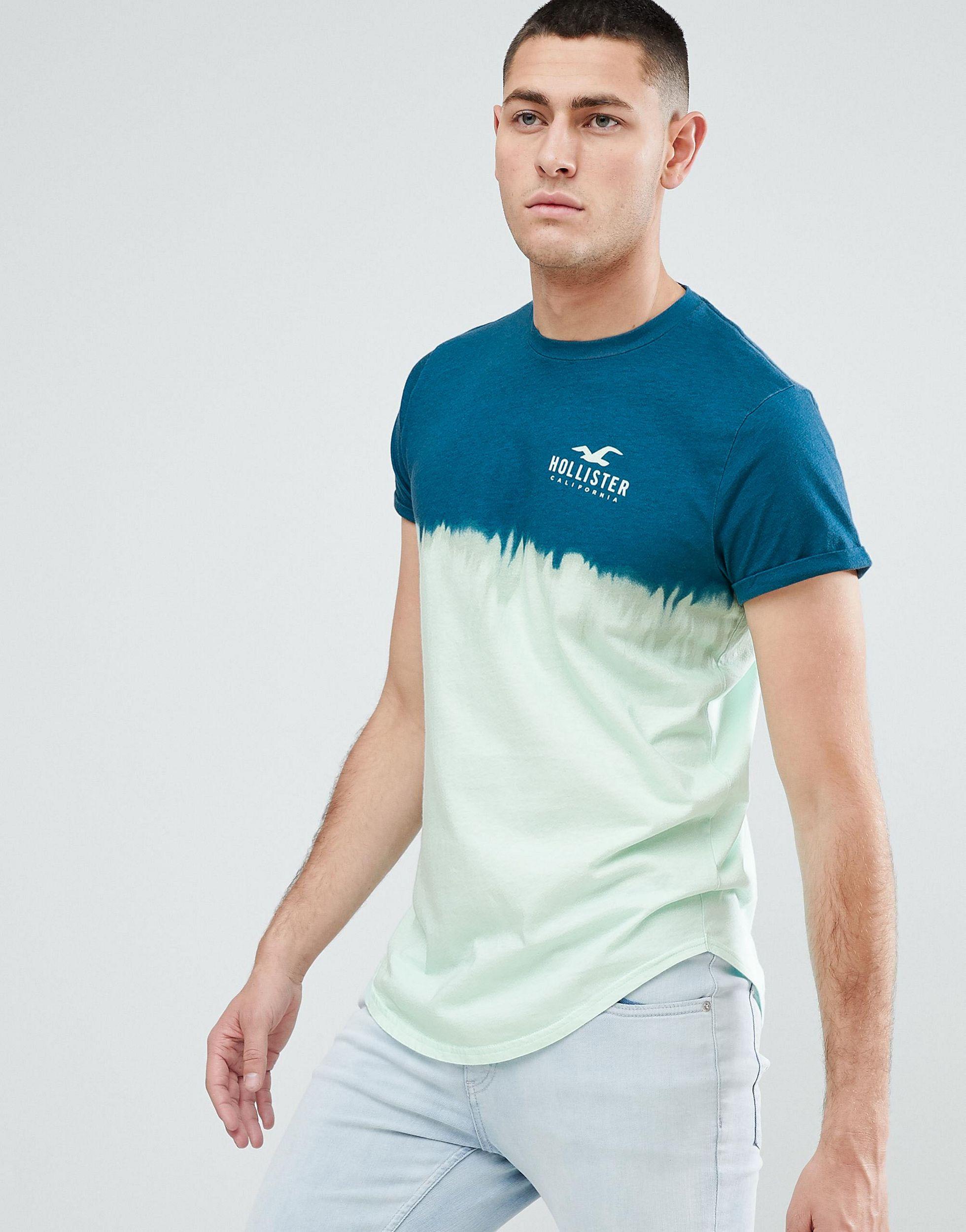 Hollister – Gewaschenes T-Shirt mit Logo und abgerundetem Saum, mit  Farbverlauf von zu Grün auf der Vorder- und Rückseite in Blau für Herren |  Lyst DE