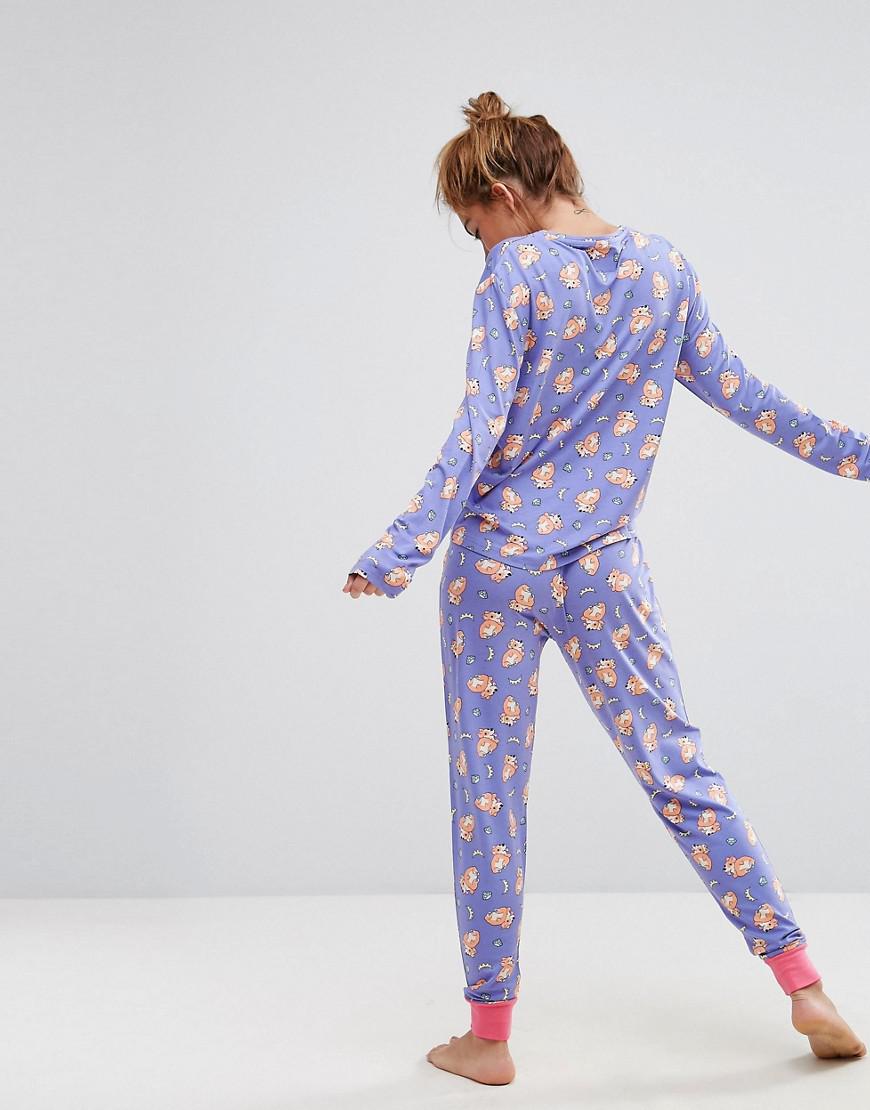 Chelsea Peers Corgi Dog Long Pyjama Set in Blue | Lyst