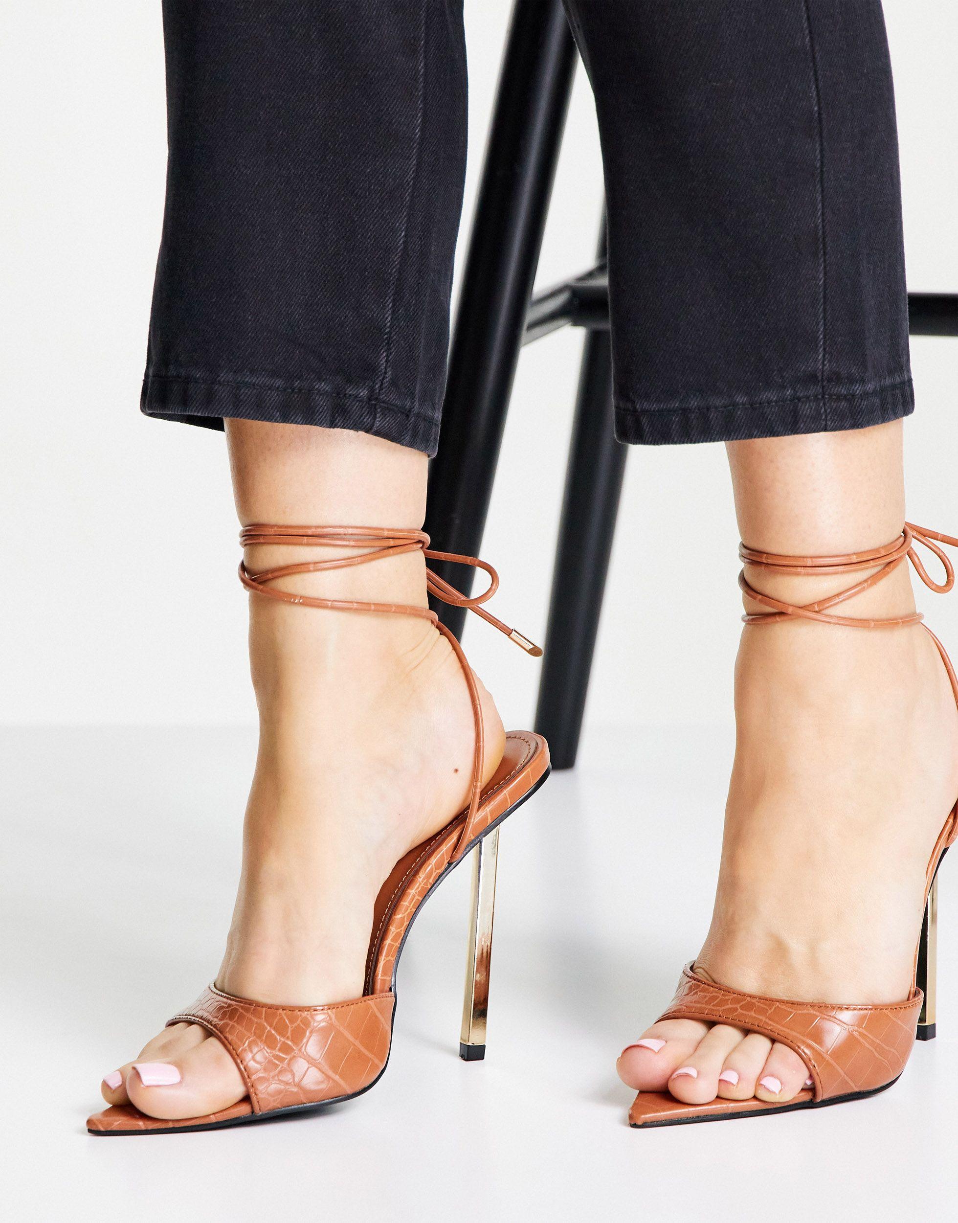 Public Desire Powerful Pointed Toe Heeled Sandals in Brown | Lyst