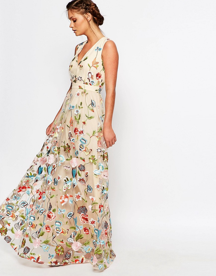 True Decadence All Over Embroidered Floral Maxi Dress in Metallic | Lyst