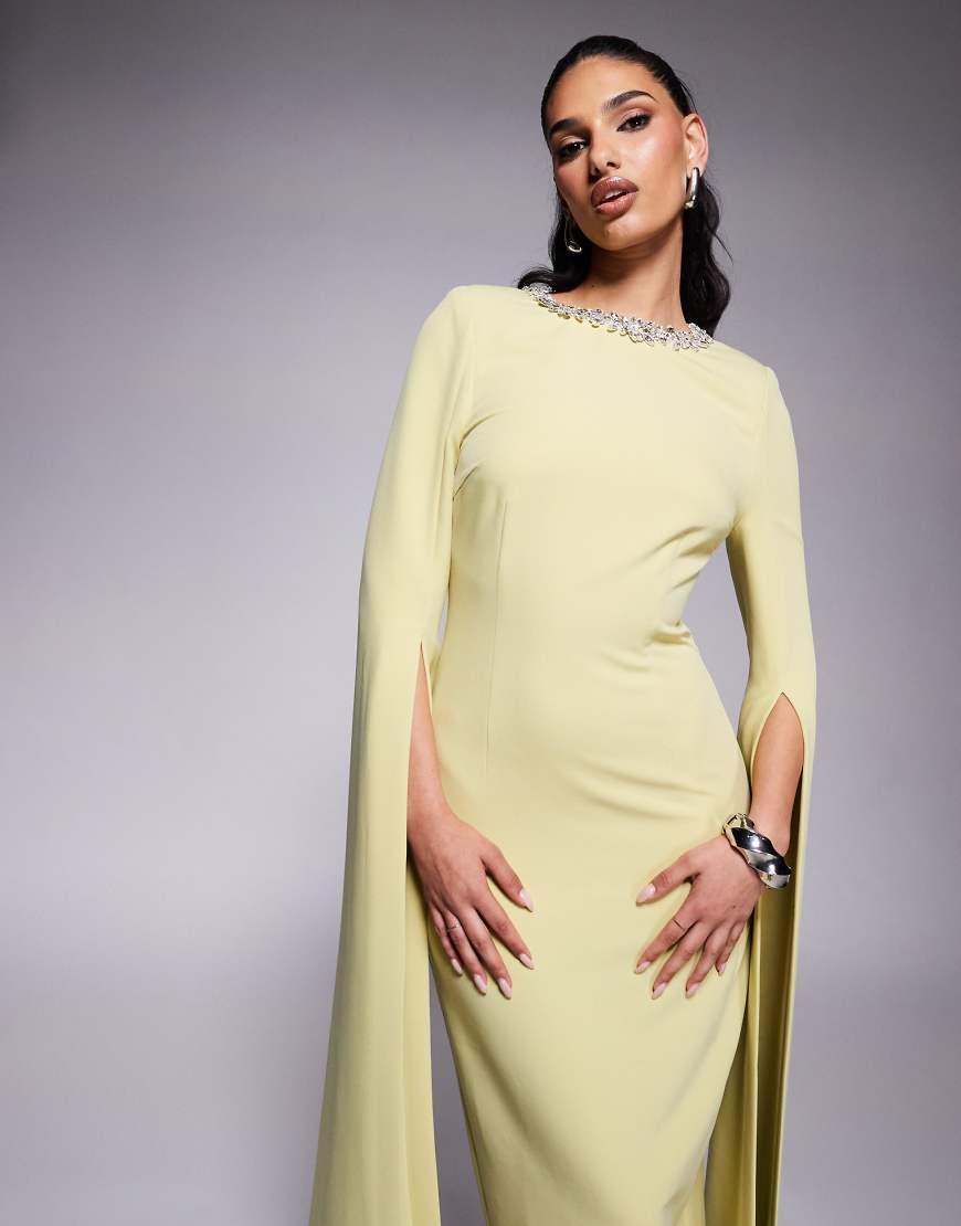 Lavish Alice Maxi Cape Sleeve Maxi Dress in Natural Lyst UK