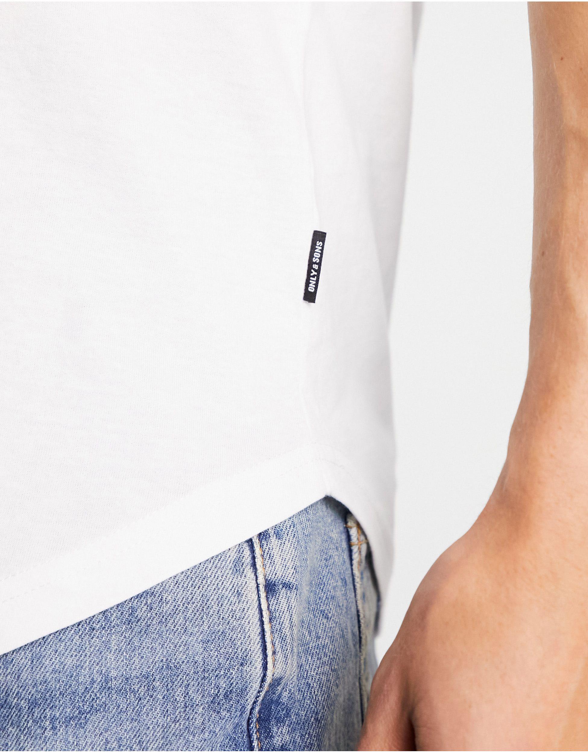 Only & Sons 3 Pack Curve Hem T-shirt in White for Men | Lyst