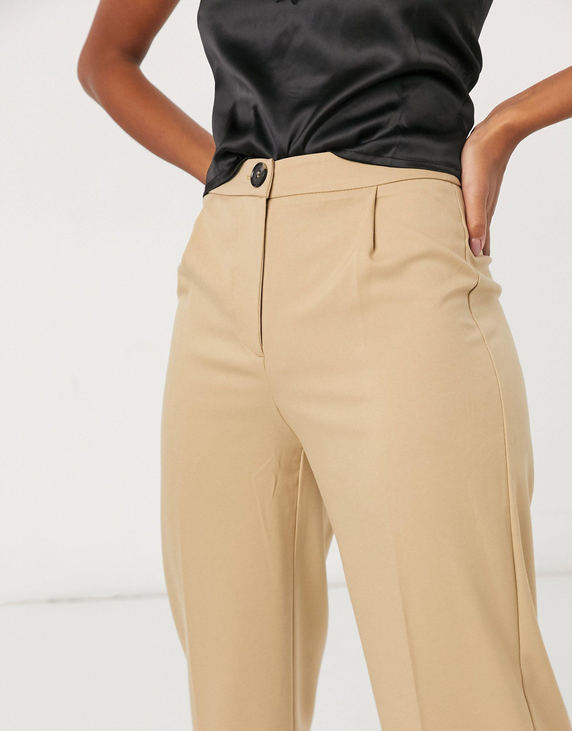 Bershka Wide Leg Relaxed Tailored Pant in Natural | Lyst