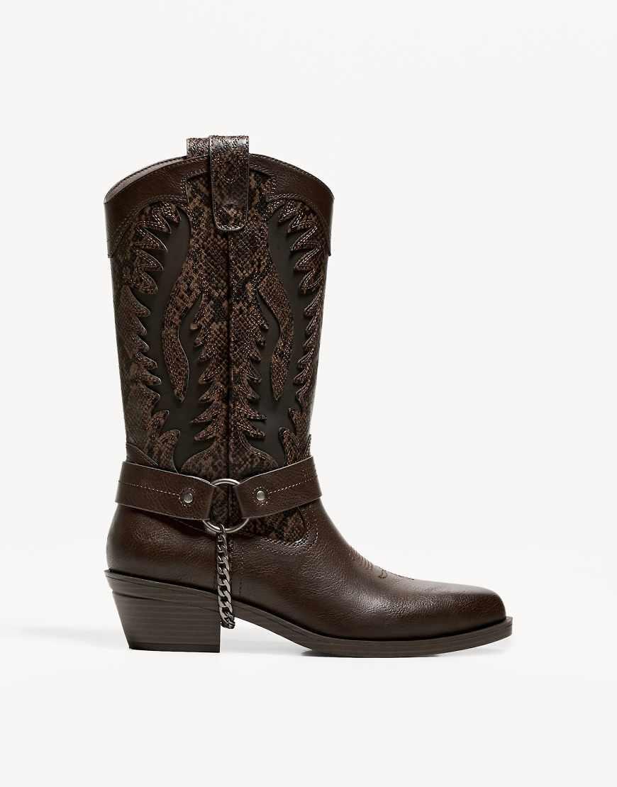 Bershka Animal Print Cowboy Boots in Brown for Men Lyst UK