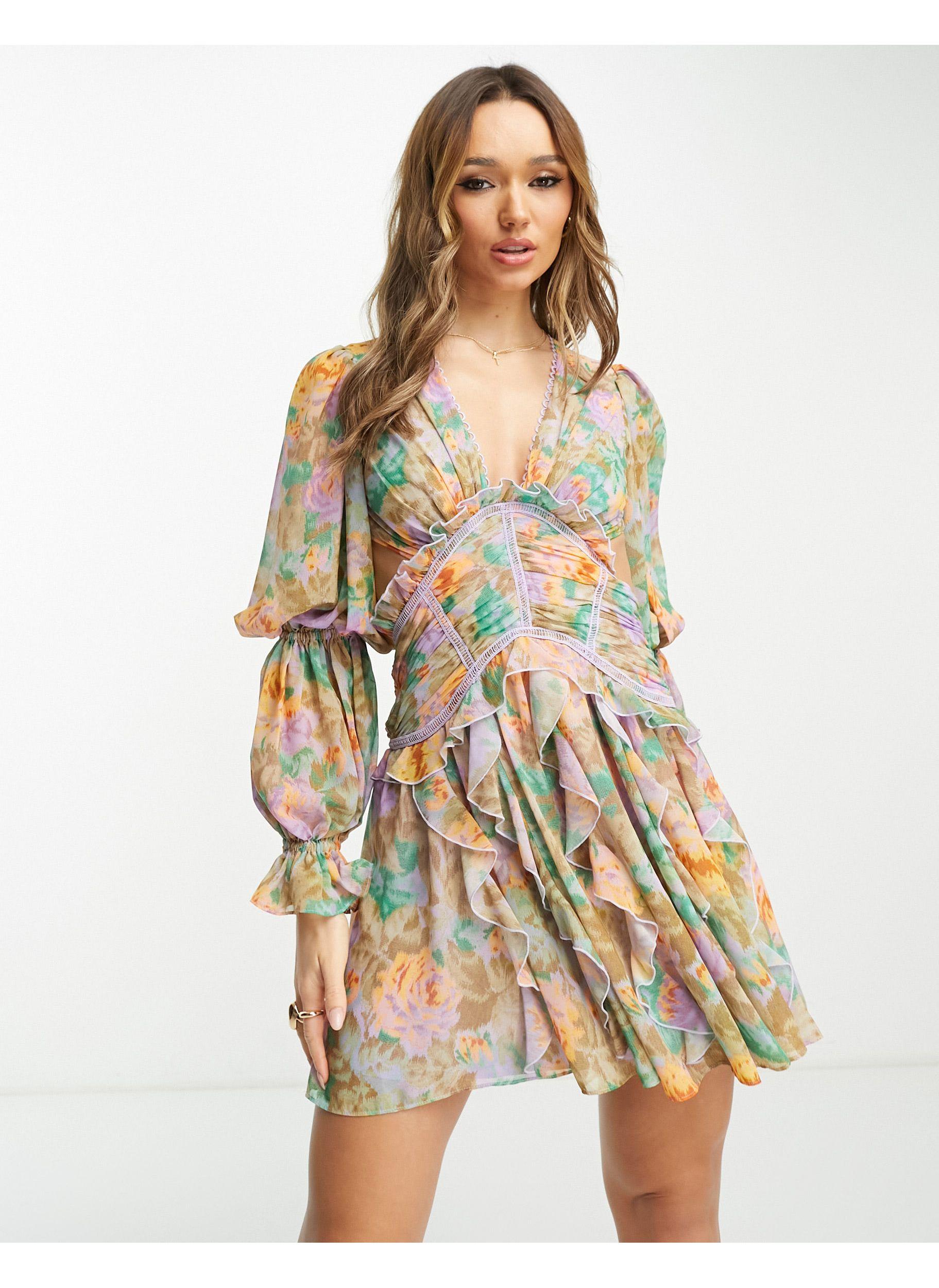 Ruched plunge mini dress in pink