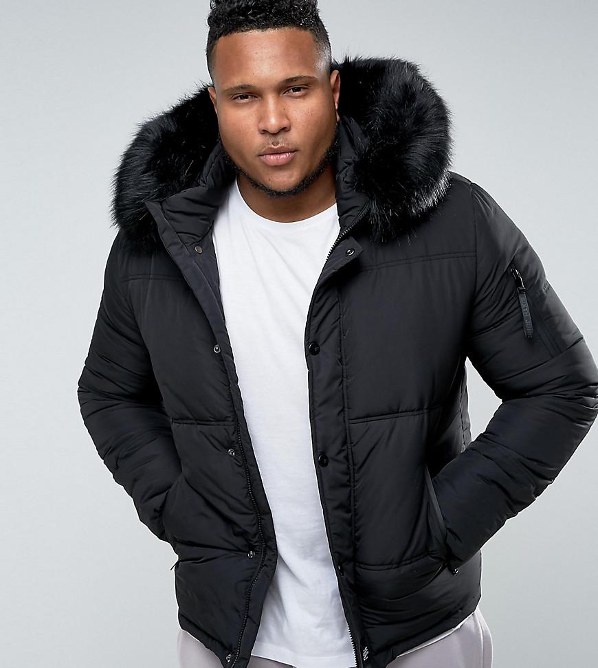 UUYUK Men Plus Size Fashion Solid Hoodie Faux-Fur Trim Quilted Padded Parka Jacket 