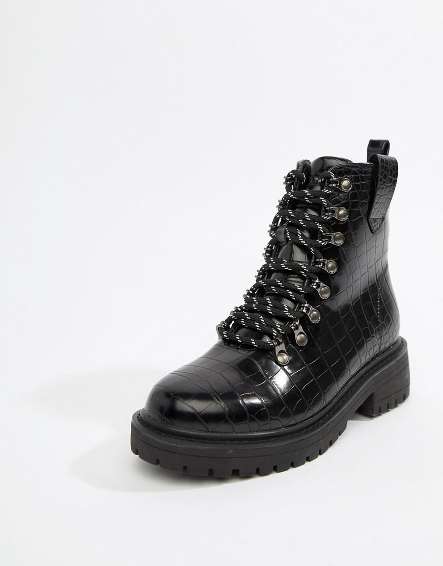 black patent hiker boots