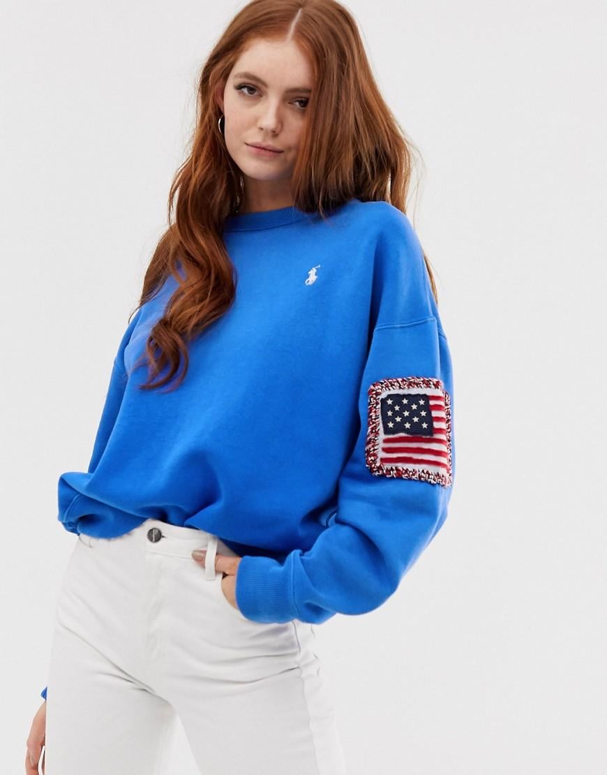 Polo Ralph Lauren Sweatshirt mit aufgestickter Flagge und Polo-Spieler in  Blau | Lyst DE