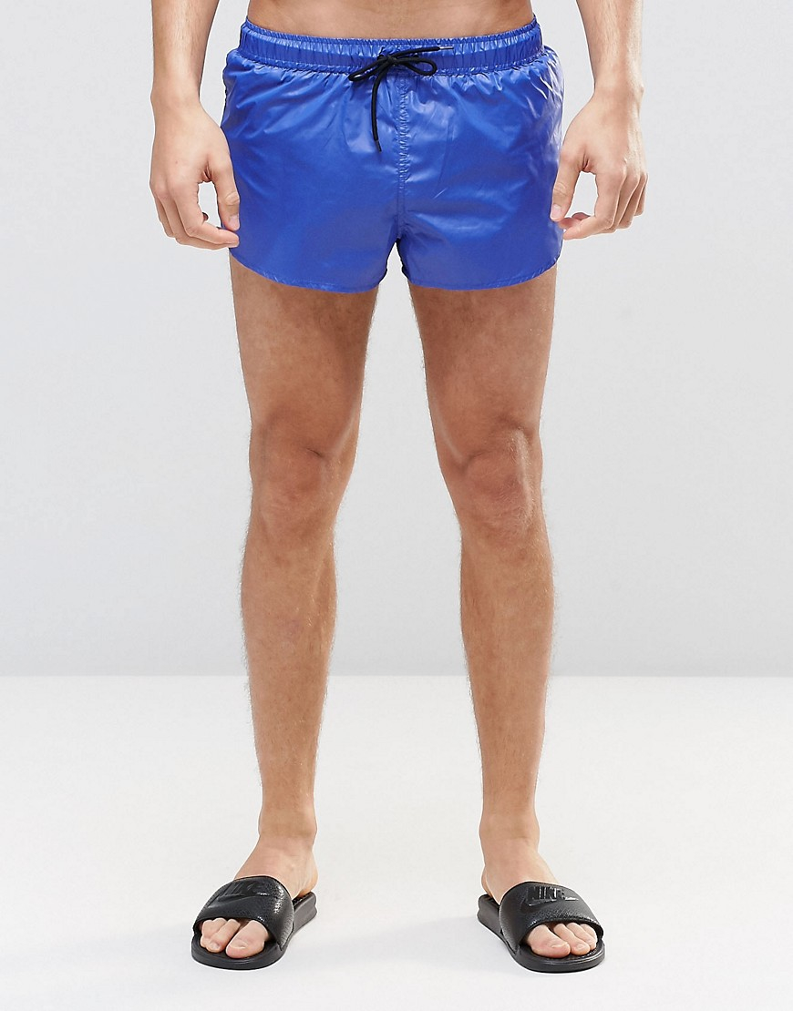 ASOS Super Short Length Swim Shorts In Wet Look With Side Split in Blue