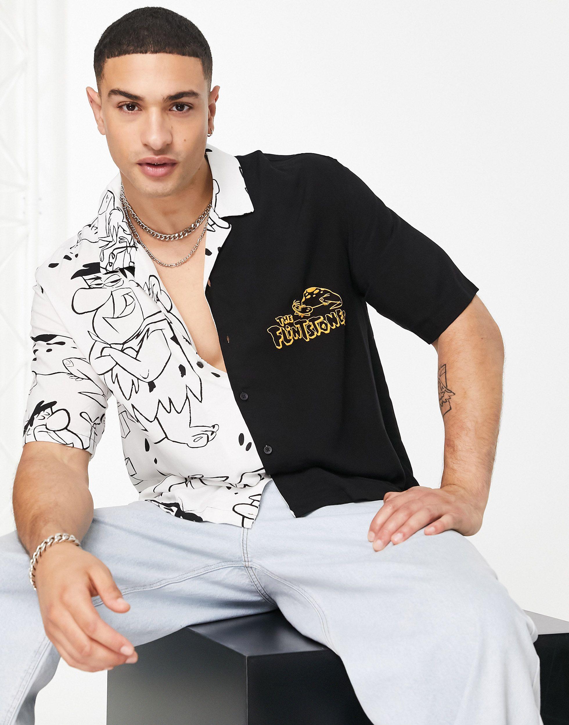 Bershka Splice Relaxed Fit Flintstones Print Shirt in White for Men | Lyst  Australia