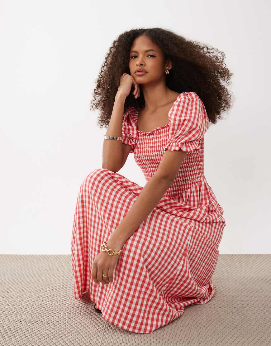 strapless open back dress Poppy Red Retro Tartan Swing Shirt Dress by Dolly and Dotty