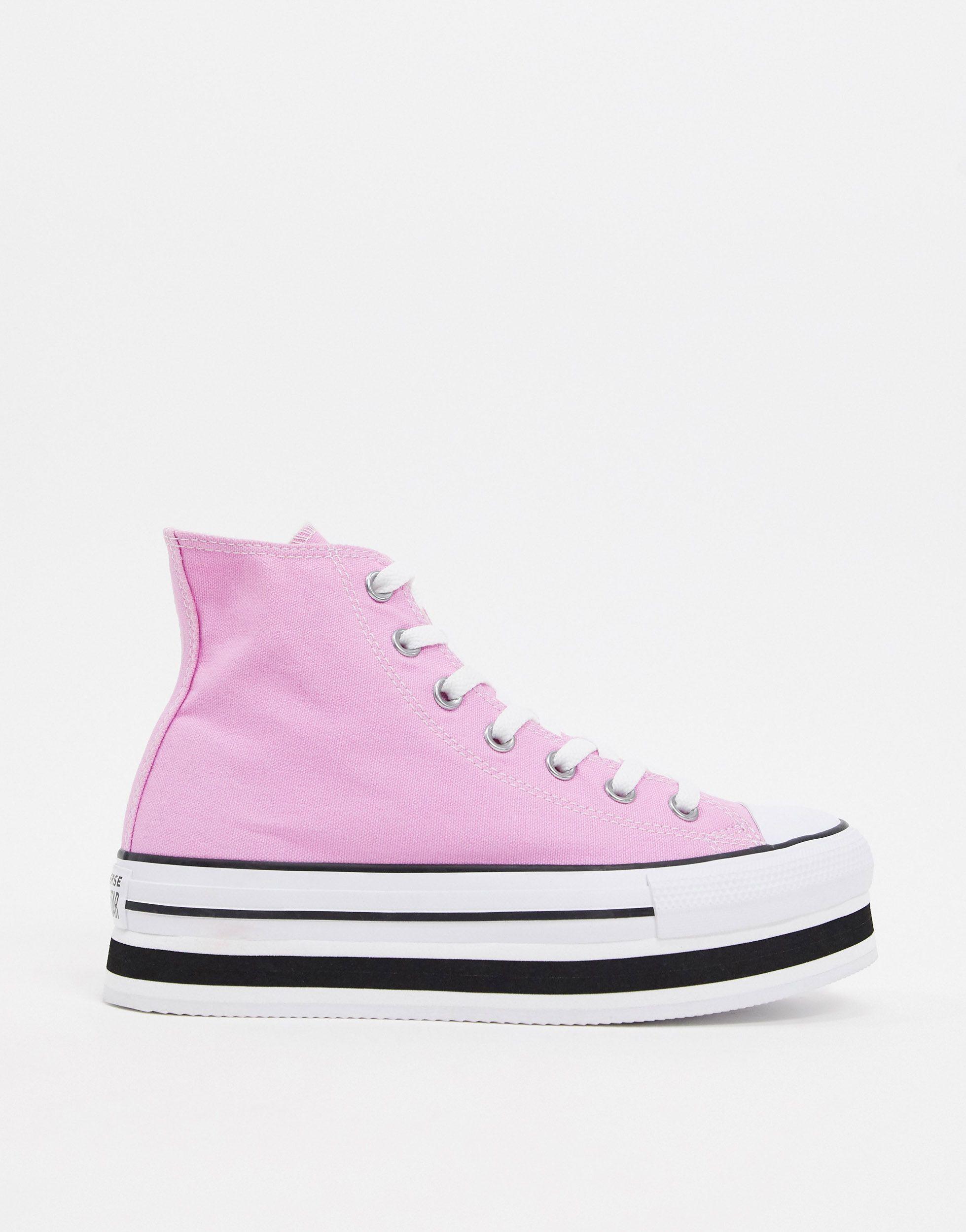 Converse Chuck Taylor Hi Layer Flatform Pink Sneakers | Lyst