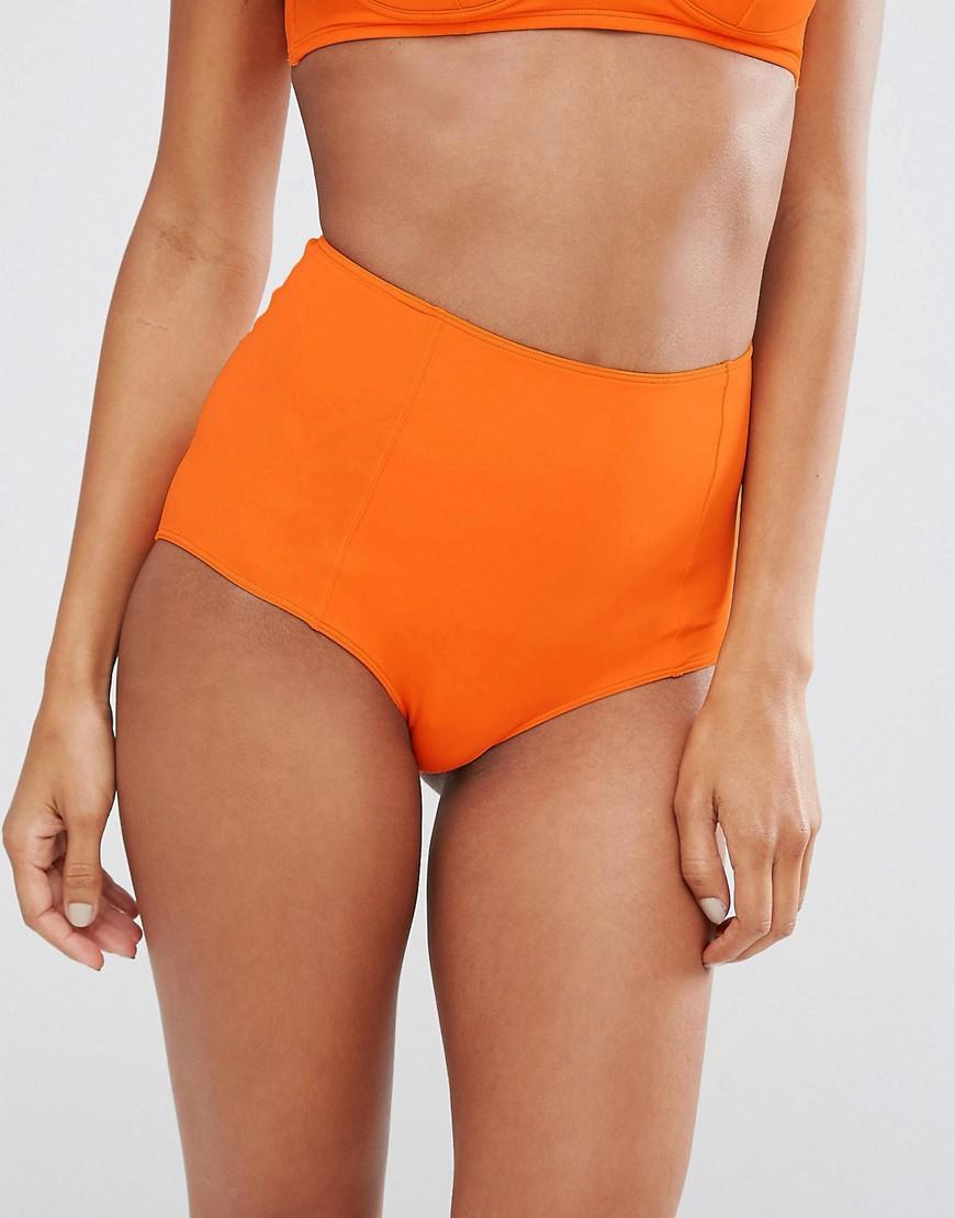 Monki High Waist Bikini Bottom In Orange Lyst