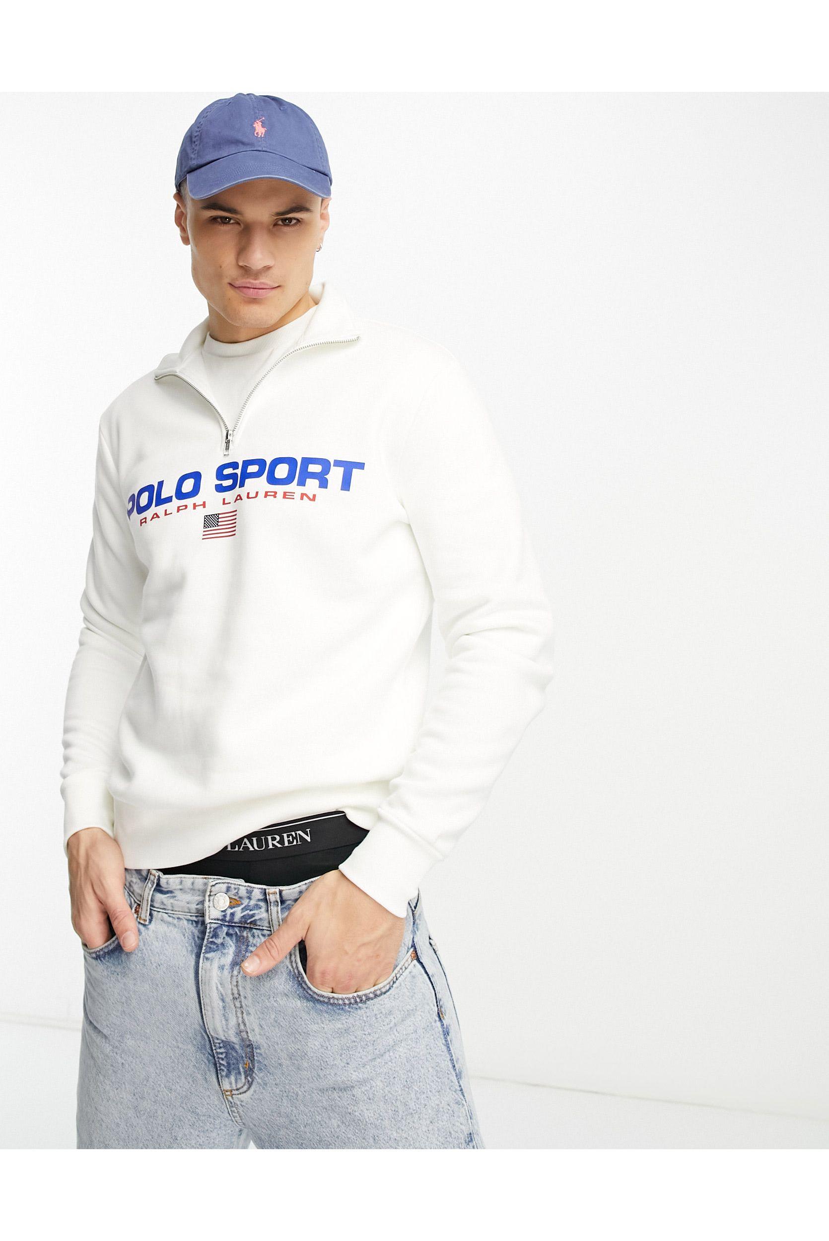 Polo Ralph Lauren Sport Capsule Logo Half Zip Sweatshirt in White for Men |  Lyst