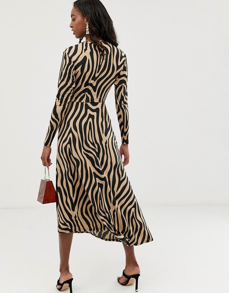 asos design tie waist maxi dress in animal print