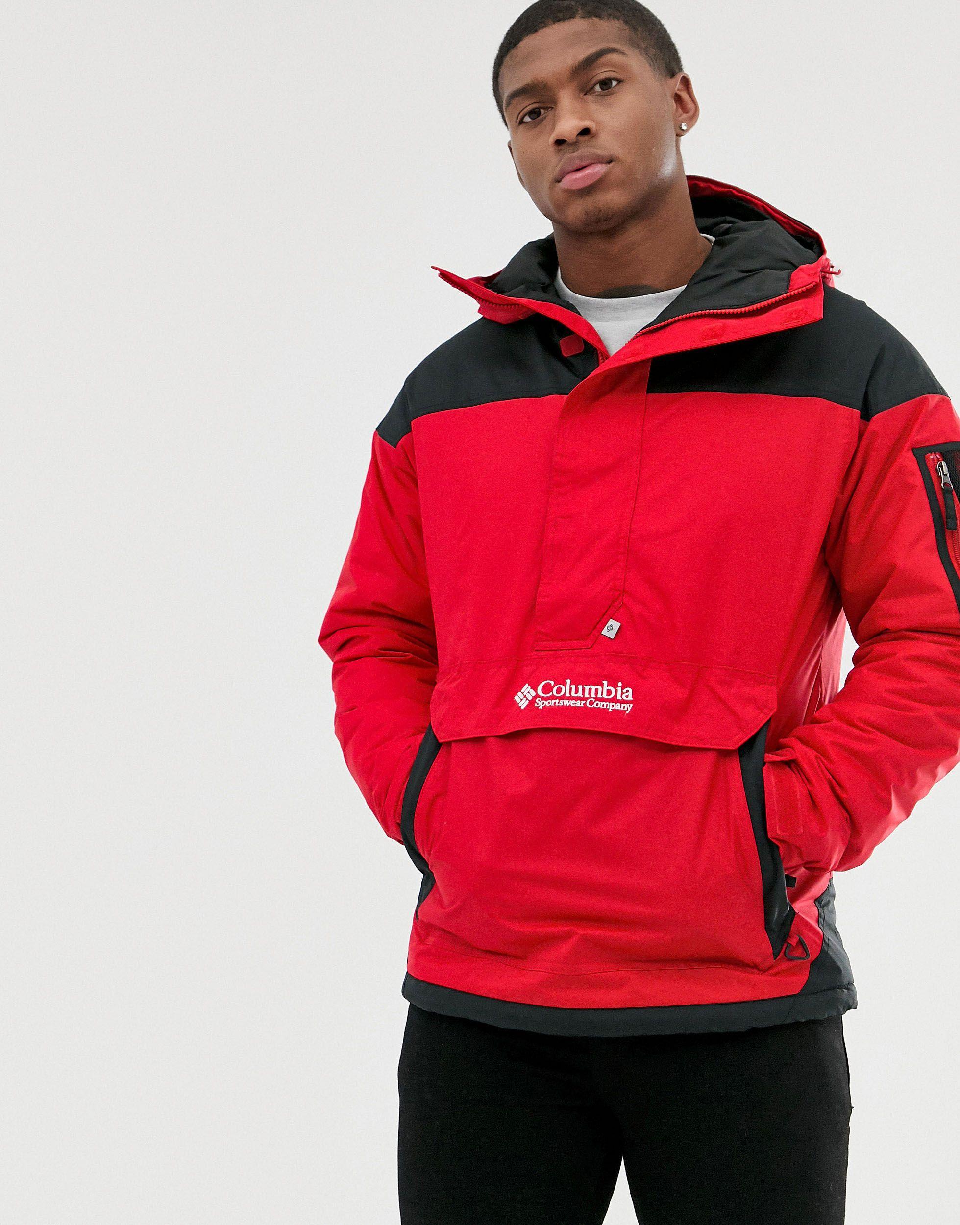 red pullover windbreaker