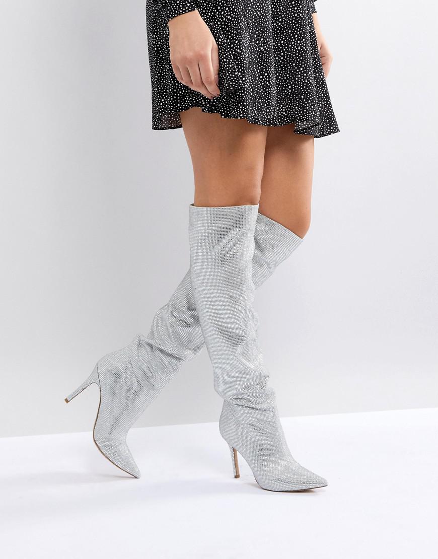 ALDO Claira Crystal Slouch Boots in White | Lyst