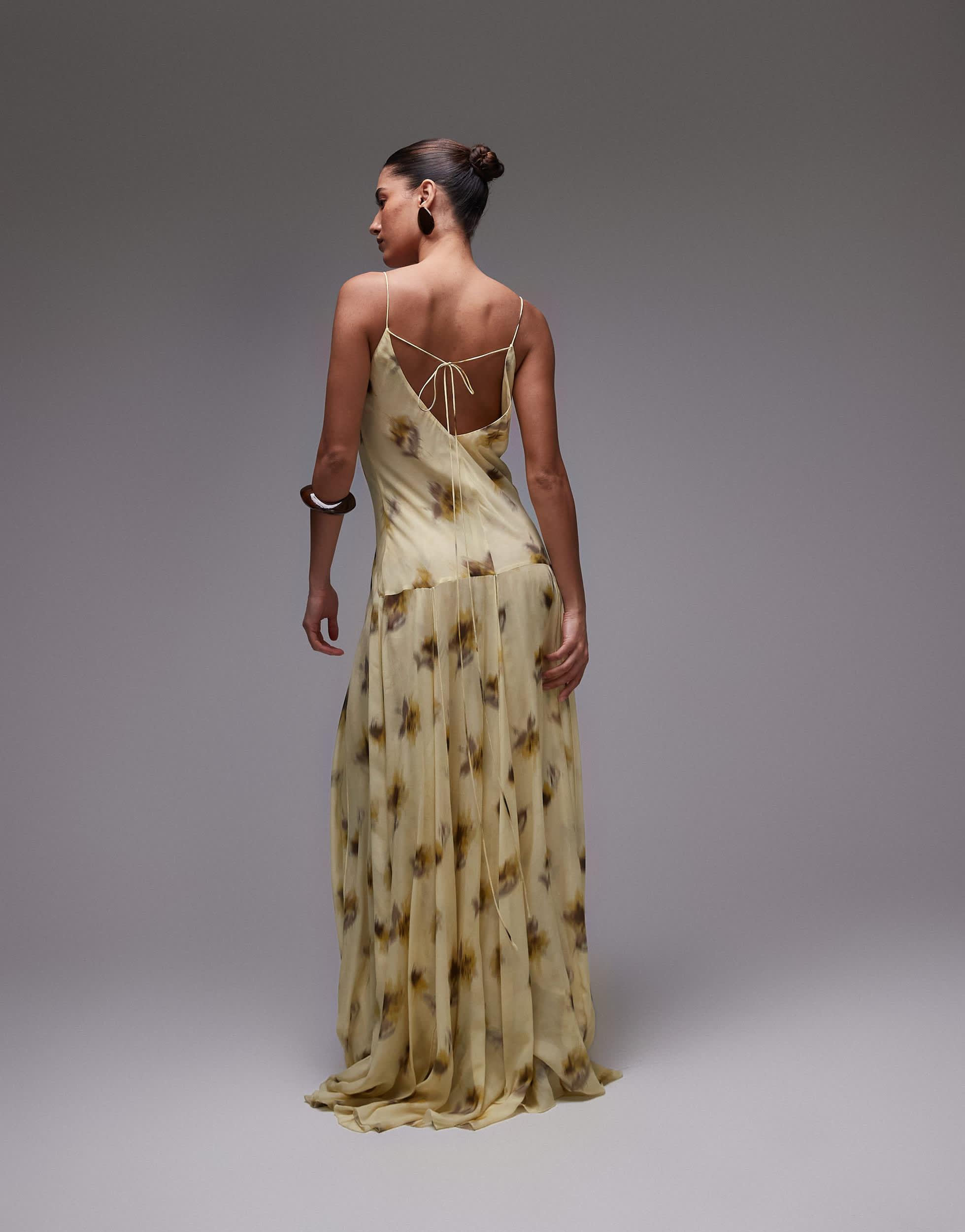 Mango Capsule Chiffon Maxi Dress With Godetes in Yellow | Lyst