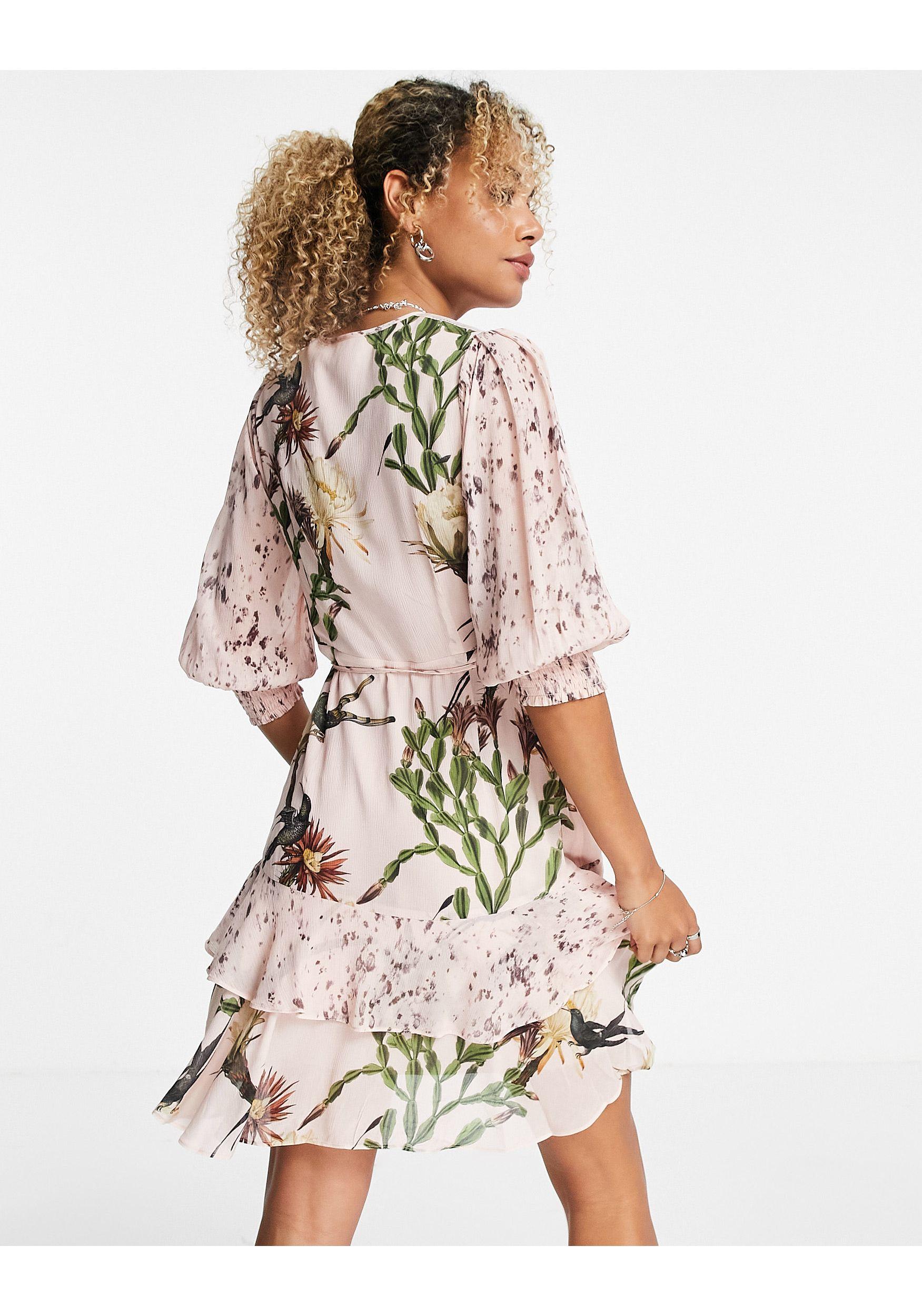 AllSaints Ari Nolina Wrap Dress in Pink | Lyst UK