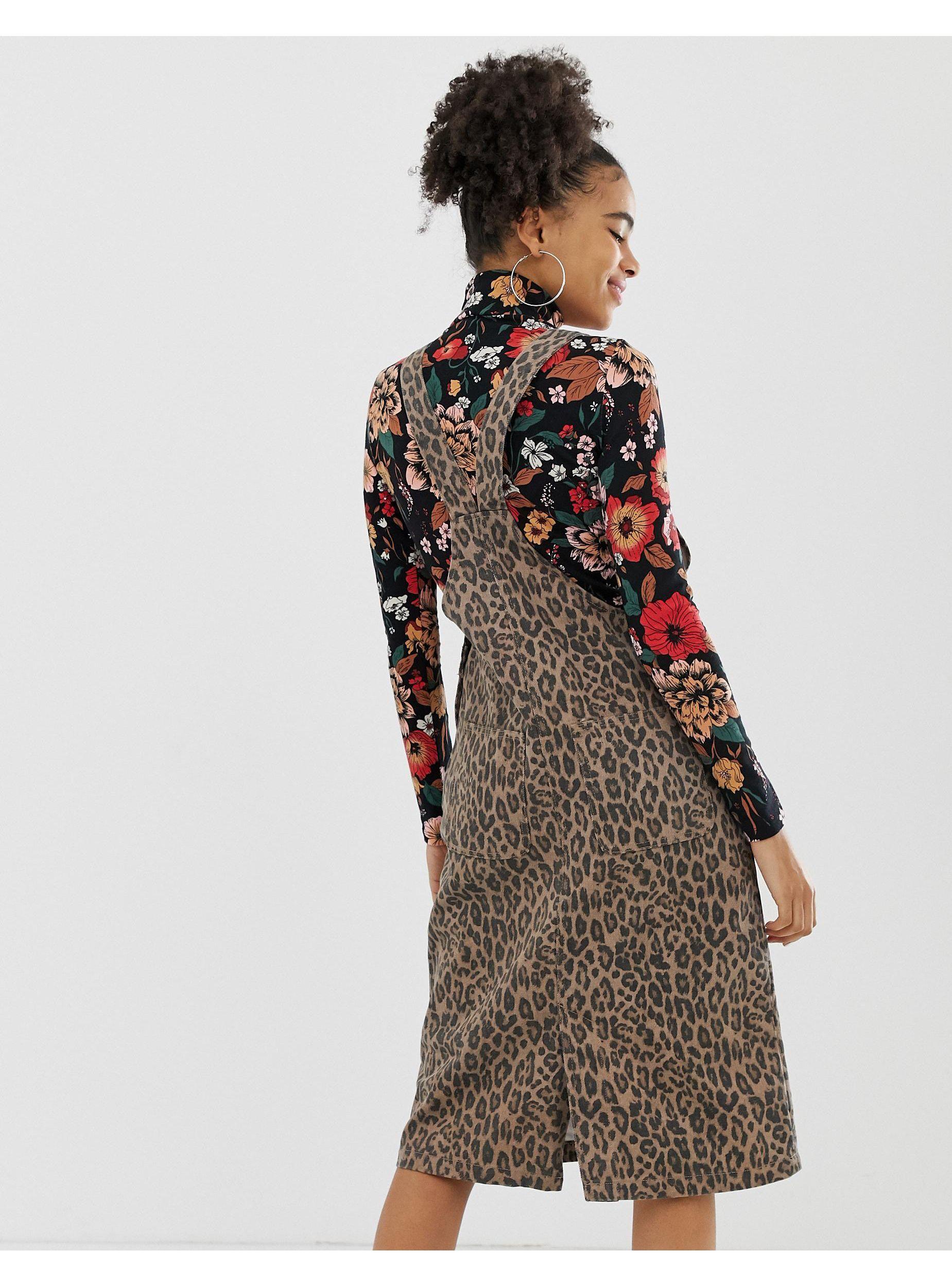 animal print dungaree dress