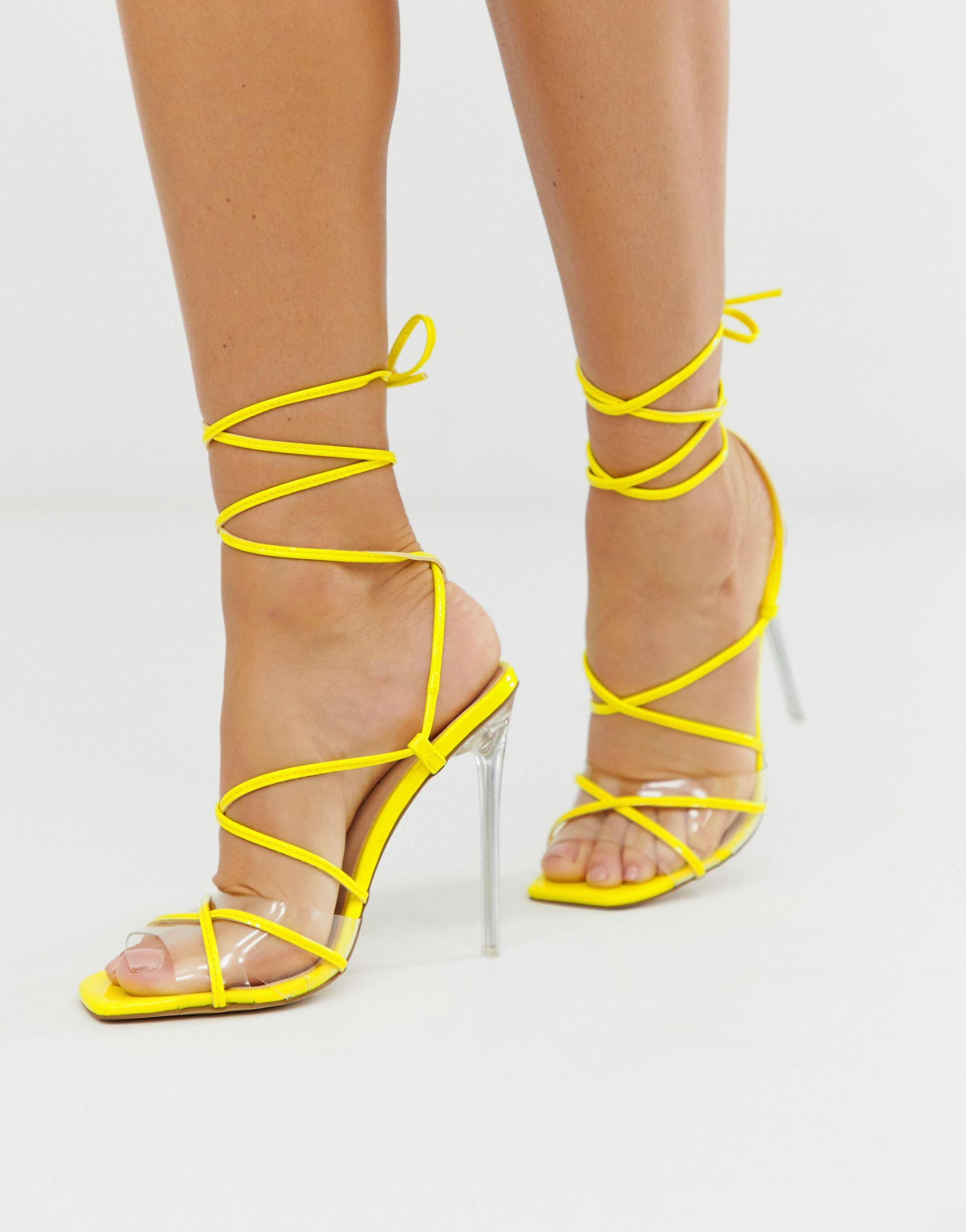 yellow tie up shoes