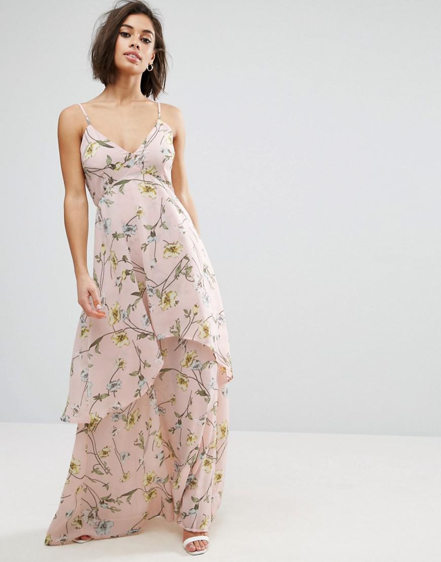 pink floral chiffon maxi dress