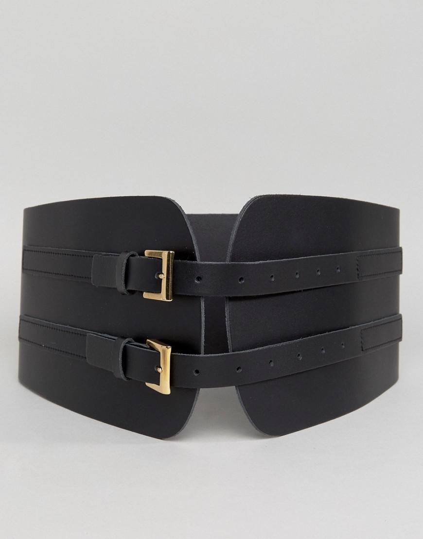 ASOS Leather Double Buckle Corset Belt in Black   Lyst