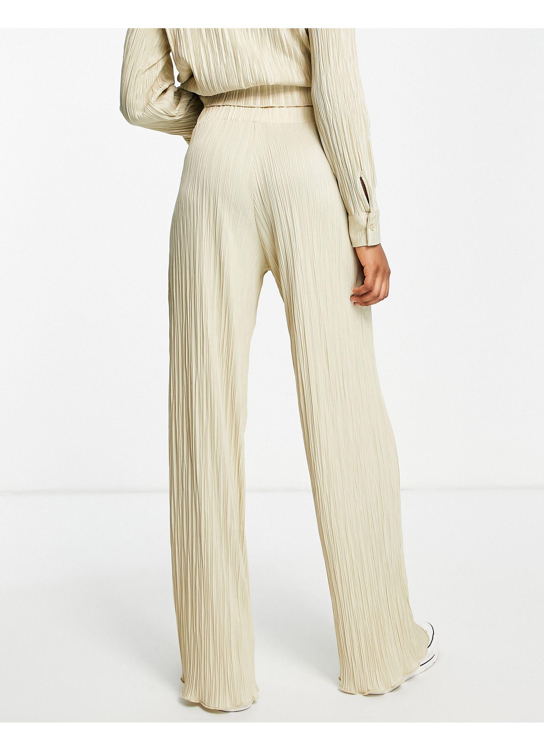 Stradivarius Pleated Co-ord Trousers in Natural | Lyst