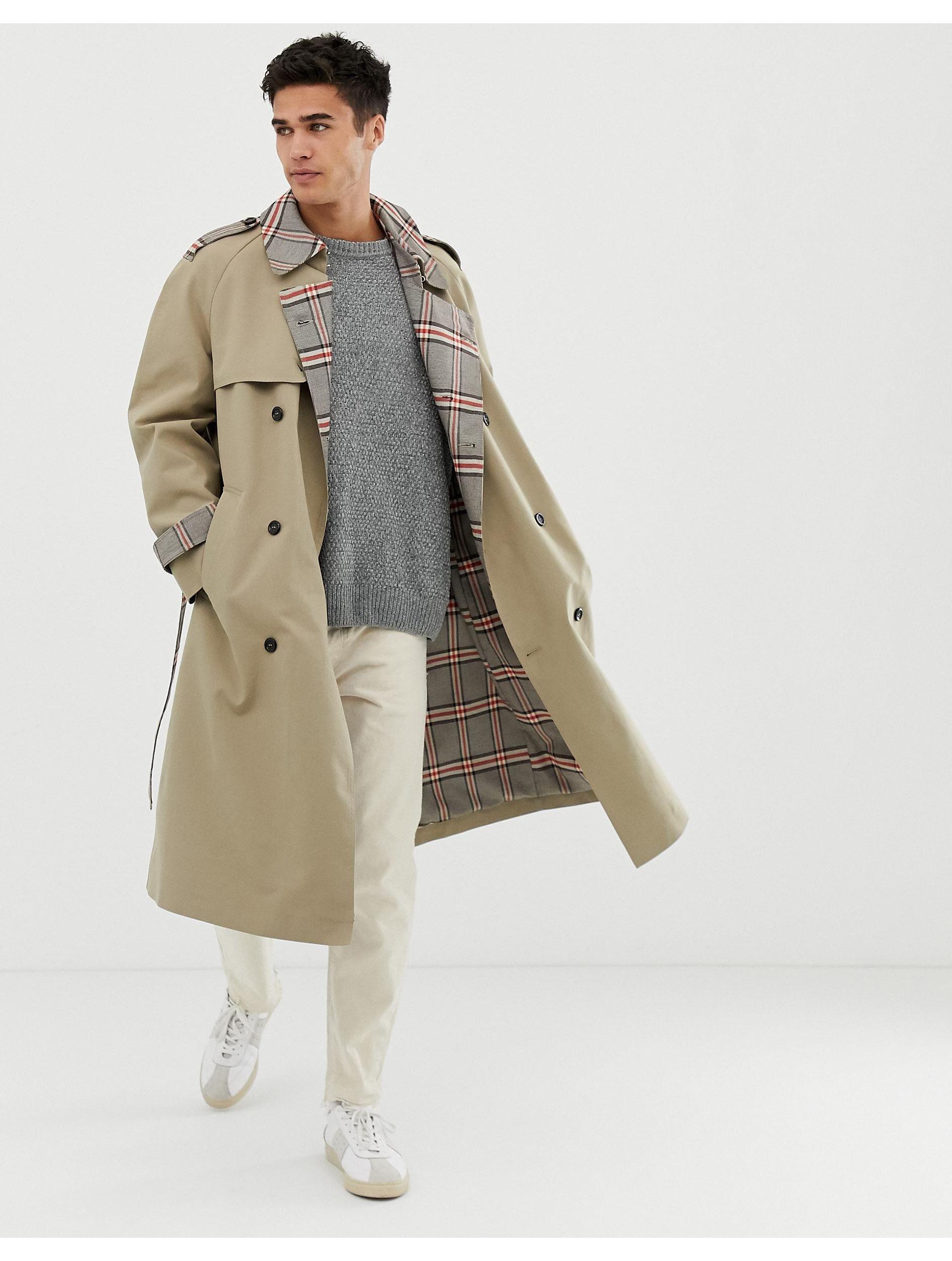 check lined trench coat
