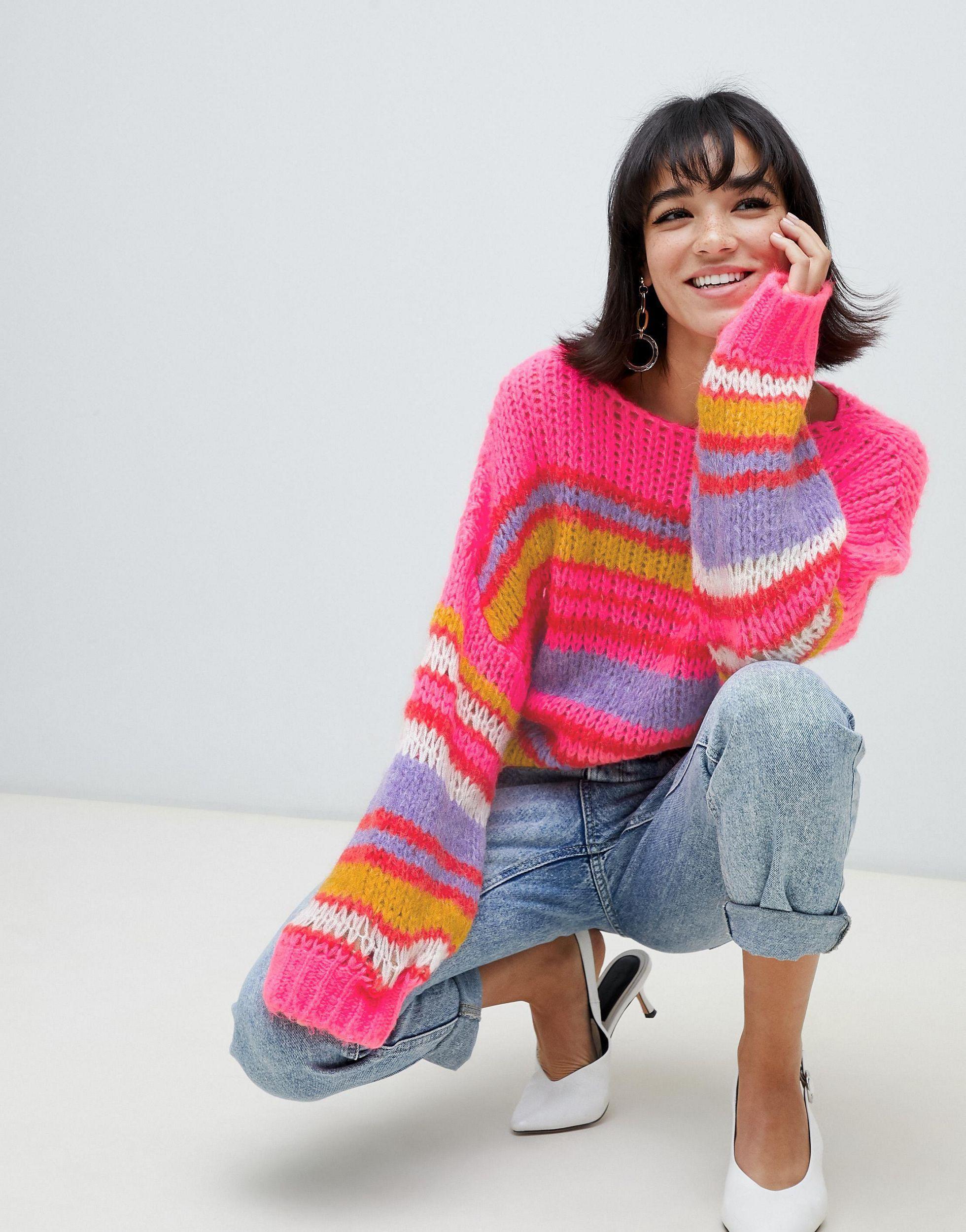 Regenbogen Pullover Pullover Damen Mehrfarbig Pullover Damen