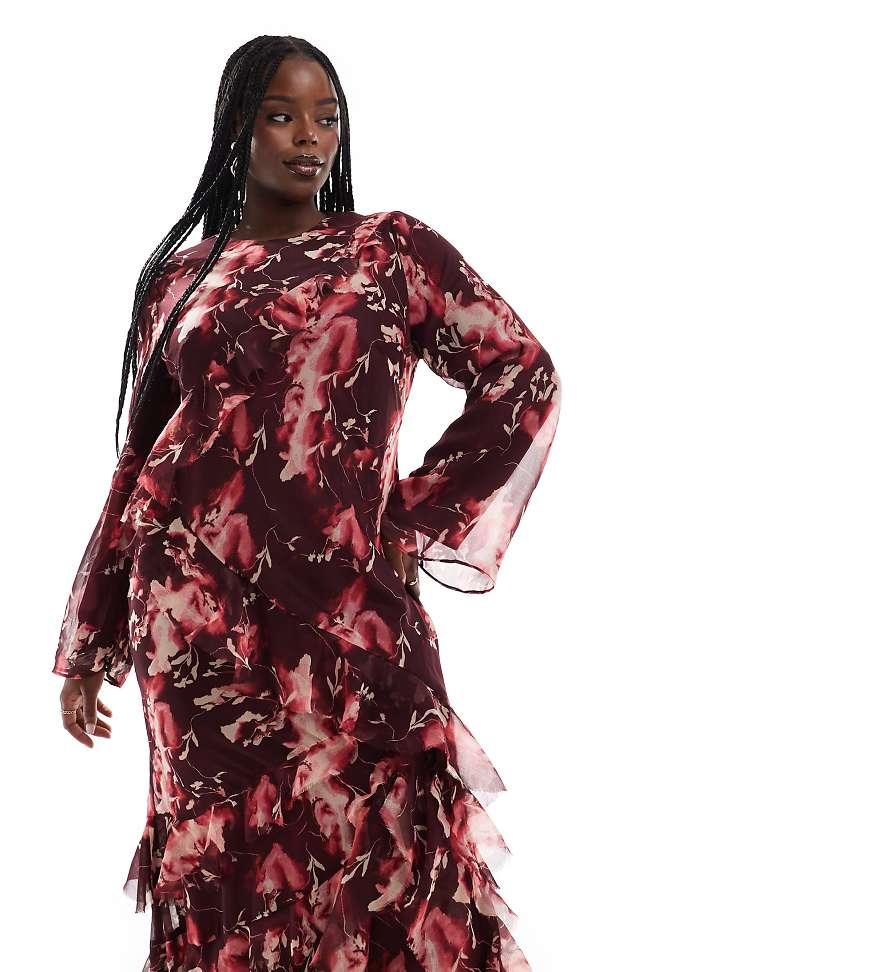 ASOS Asos Design Curve Fluted Long Sleeve Extreme Ruffle Maxi