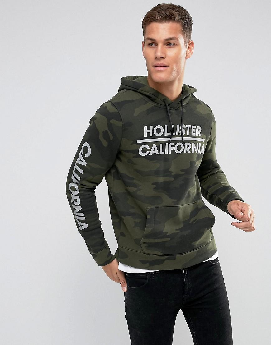 Hollister Cotton Hoodie Athletic Print Logo In Green Camo for Men - Lyst