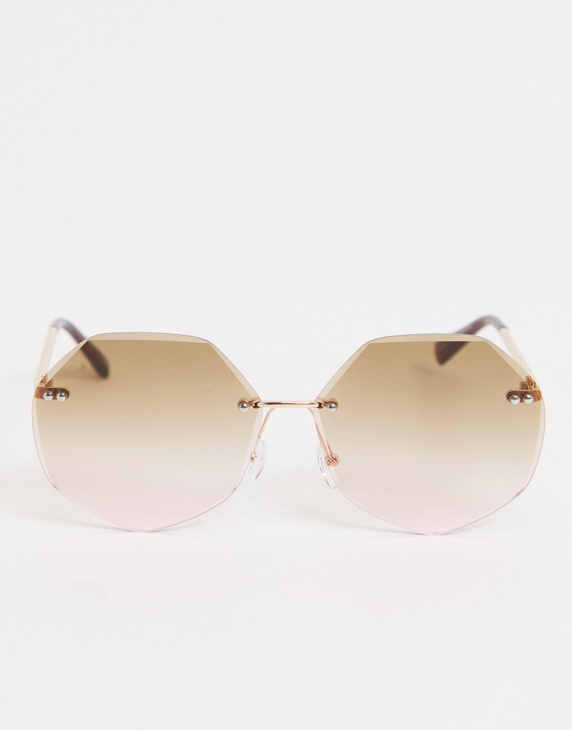 ASOS Oversized 70s Rimless Bevel Sunglasses in Metallic